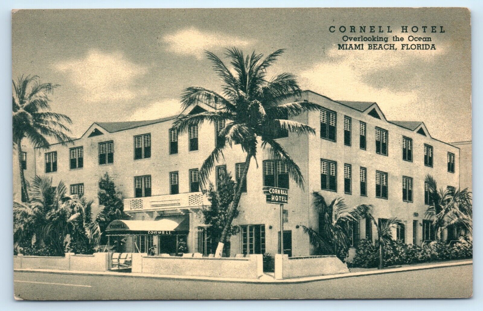 POSTCARD Cornell Hotel Miami Beach Florida Overlooking the Ocean