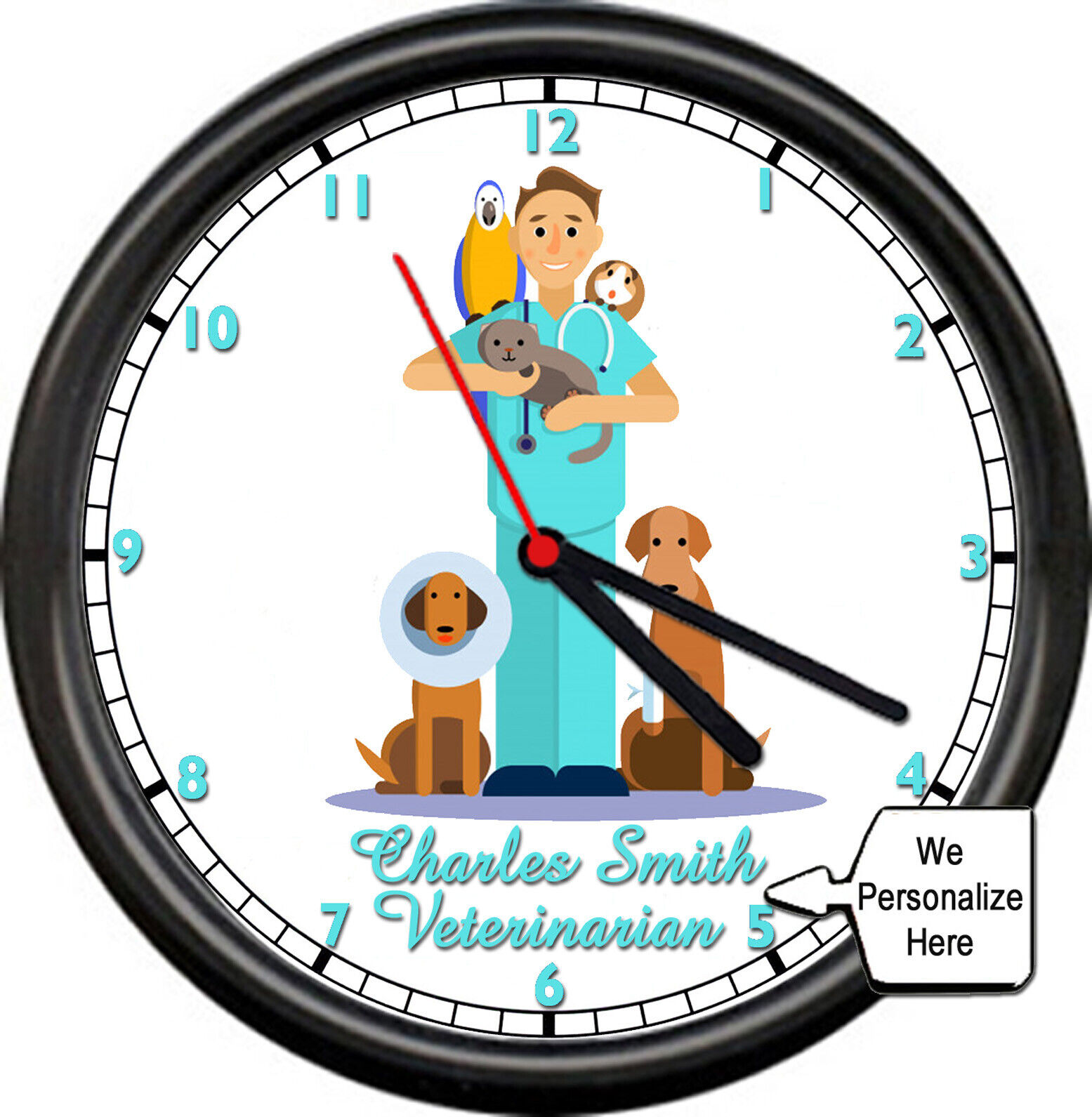 Personalized Clinic Male Veterinarian Vet Hospital Assistant Sign Wall Clock