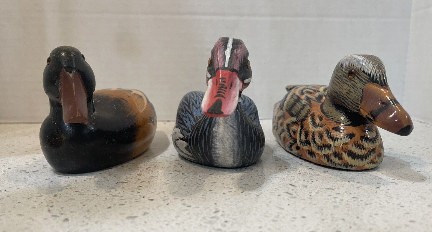 (3) Vintage Hand Painted Wooden Ducks