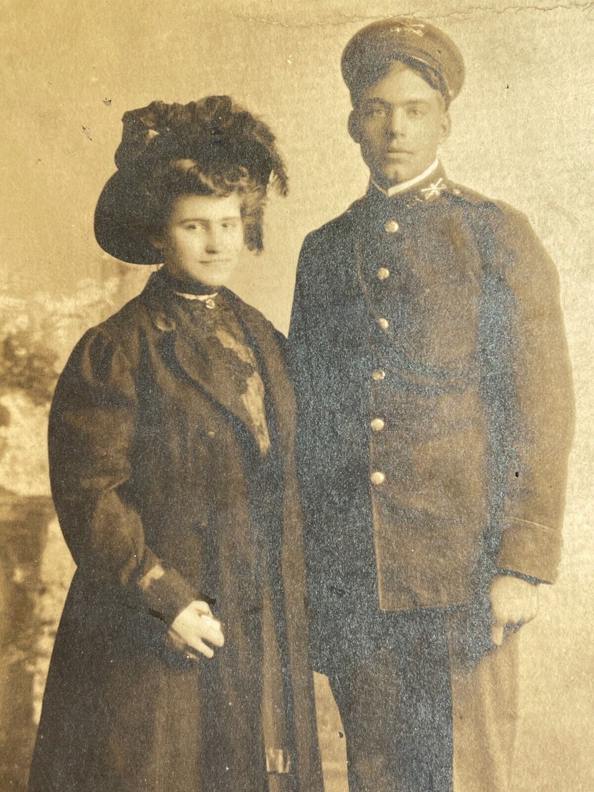 T8 RPPC Photo Postcard Cute Couple 1910s Wealthy Woman Soldiers Uniform Illinois