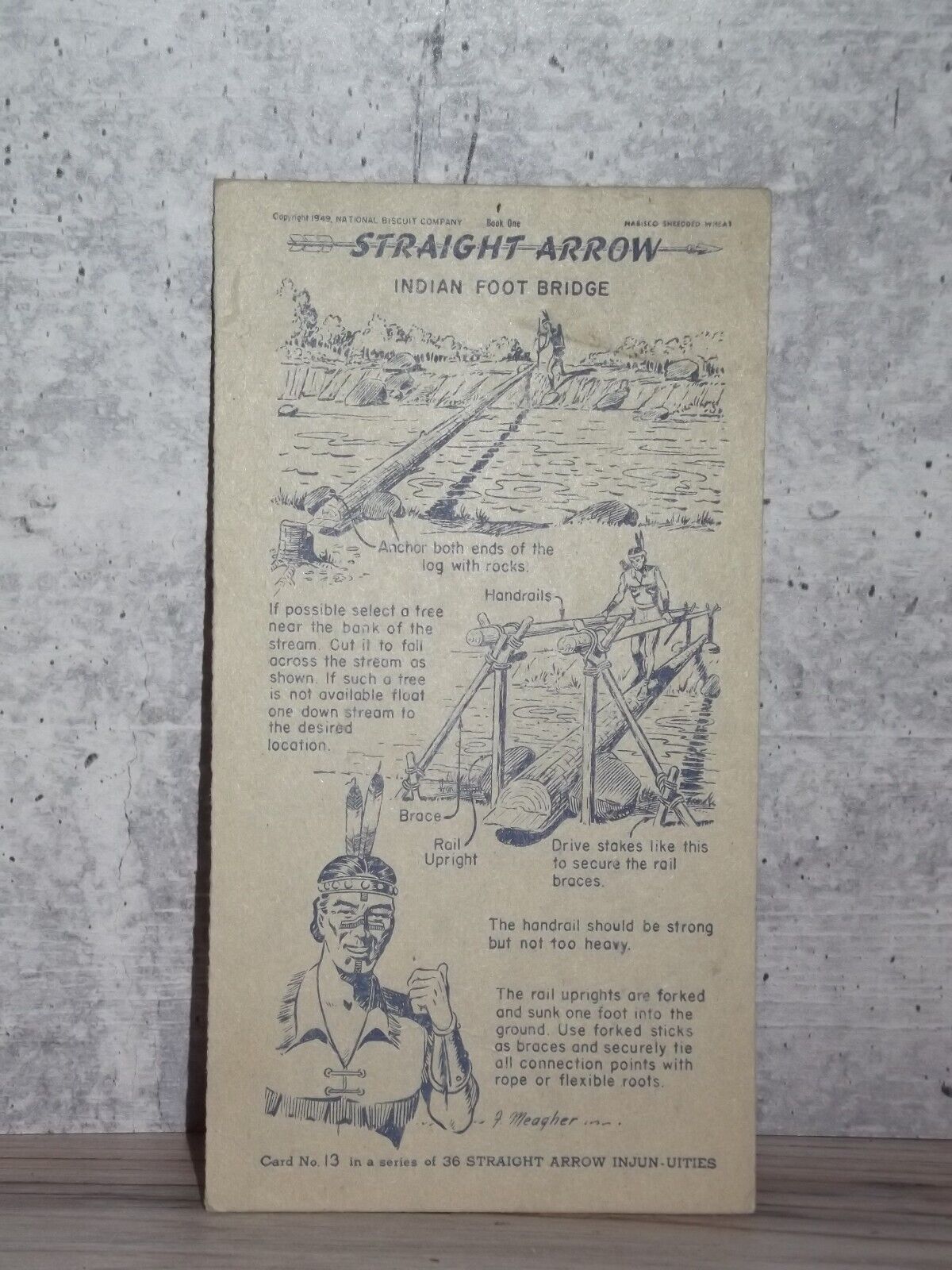 Nabisco Shredded Wheat Straight Arrow Indian Bk 1 Card 13 Foot Bridge 1949 5324