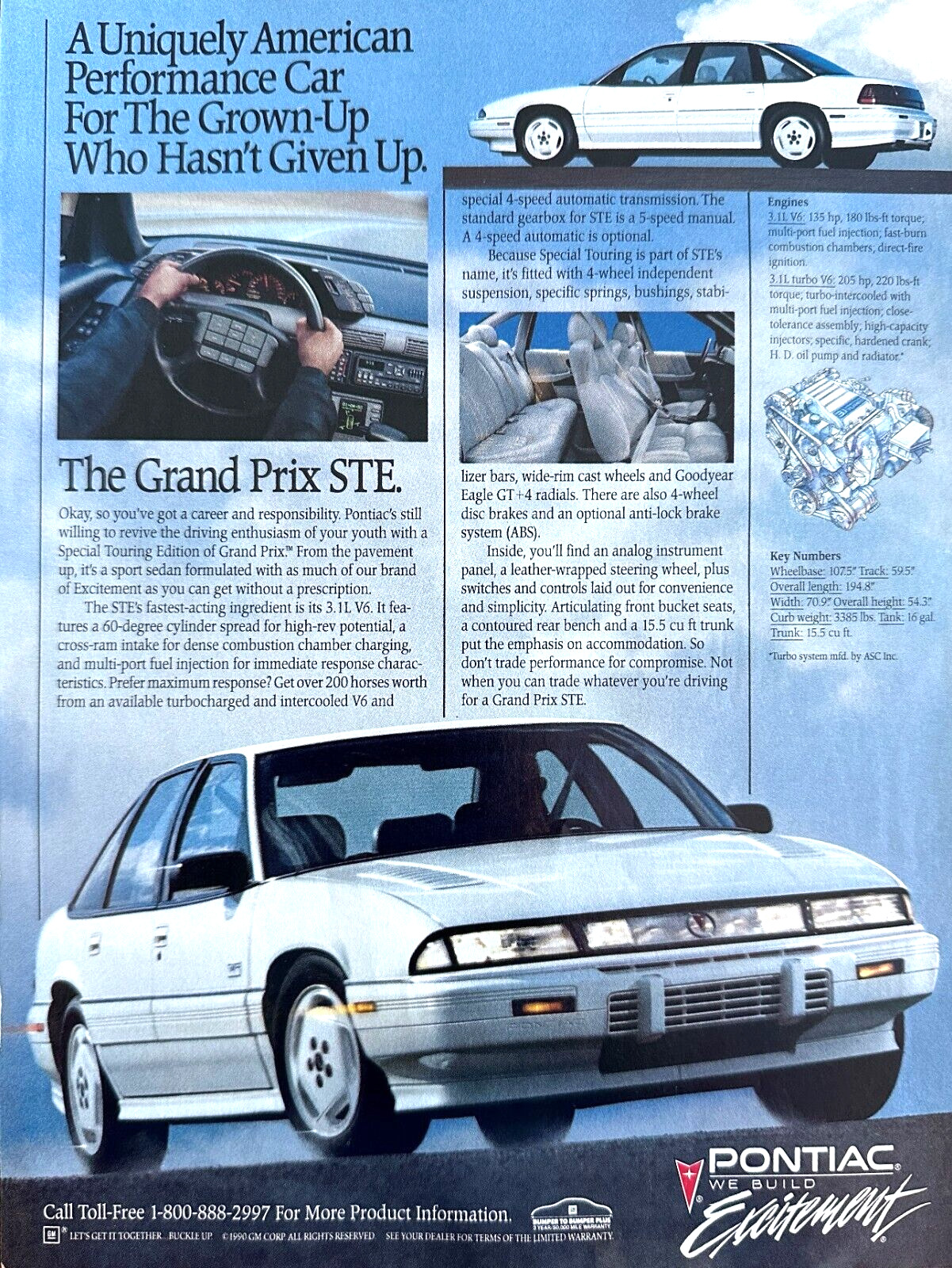 1990 Pontiac Grand Prix STE Original Magazine Advertisement Small Poster