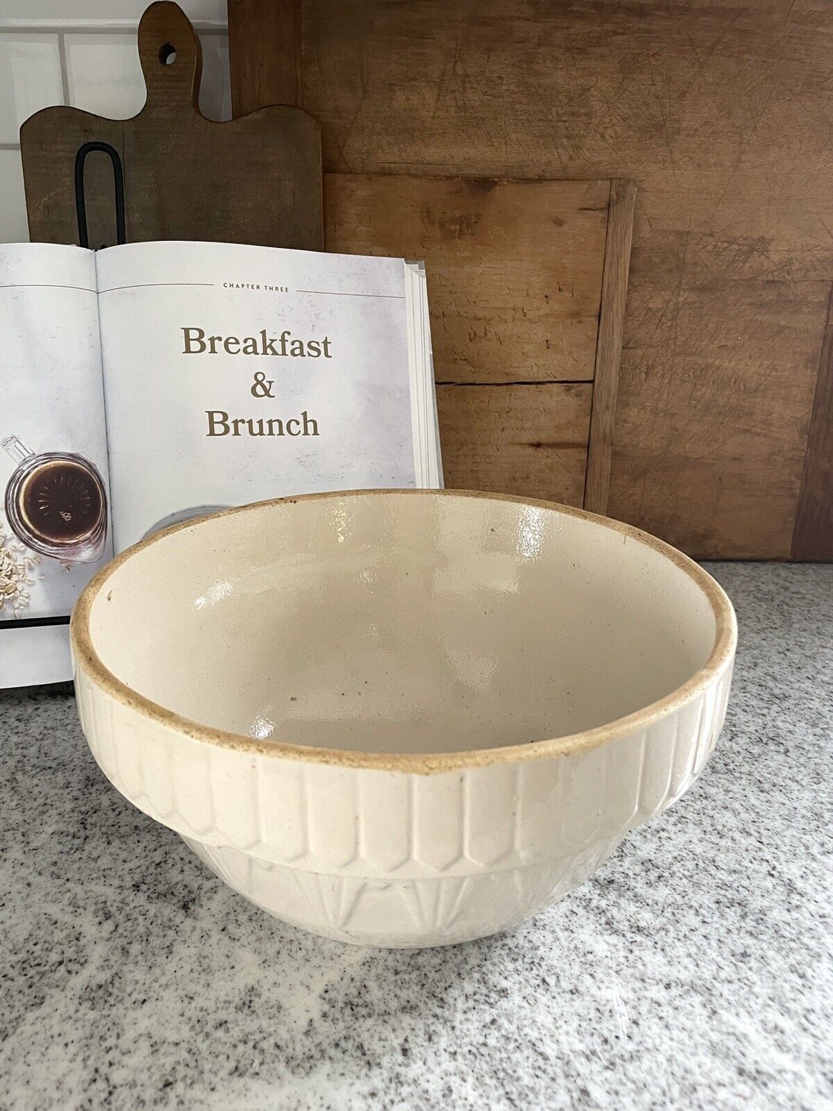 Patterned White Stoneware Bowl Antique Mixing Bowl Dough Bowl
