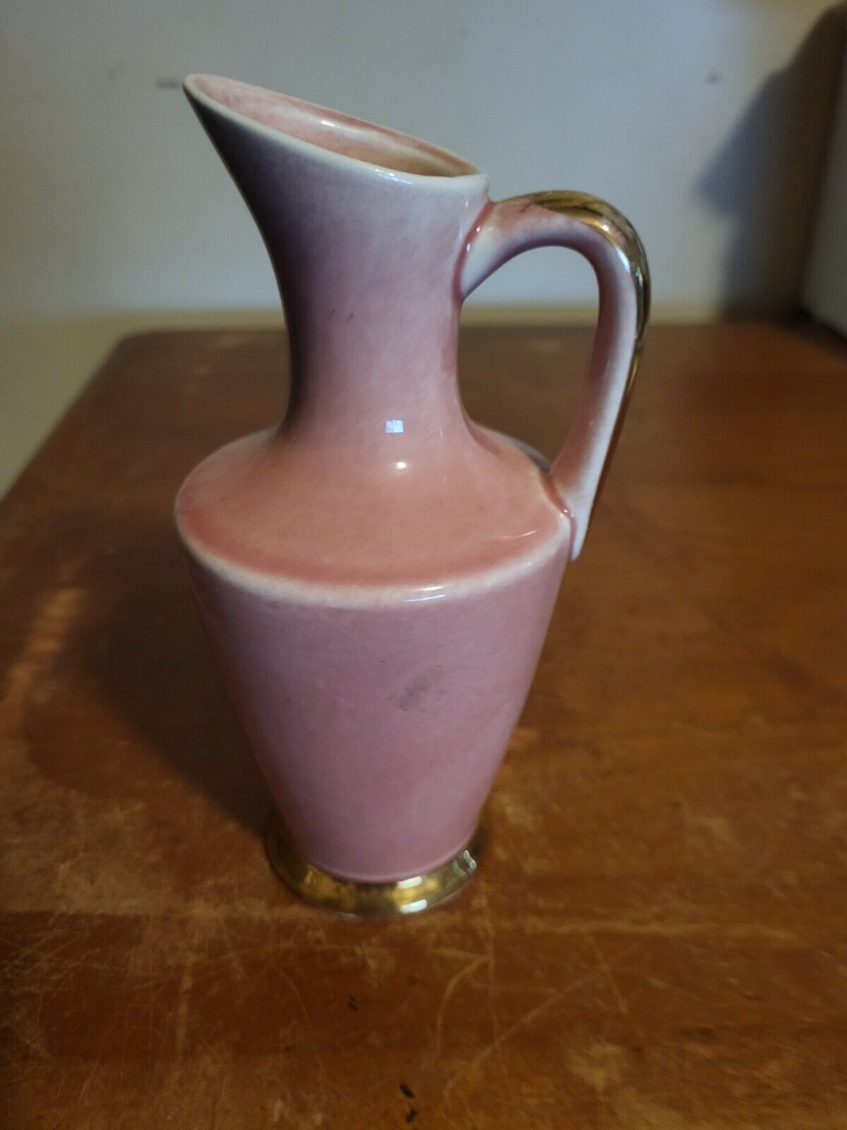 Pink and Gold Ceramic Vase Vintage 7 inches