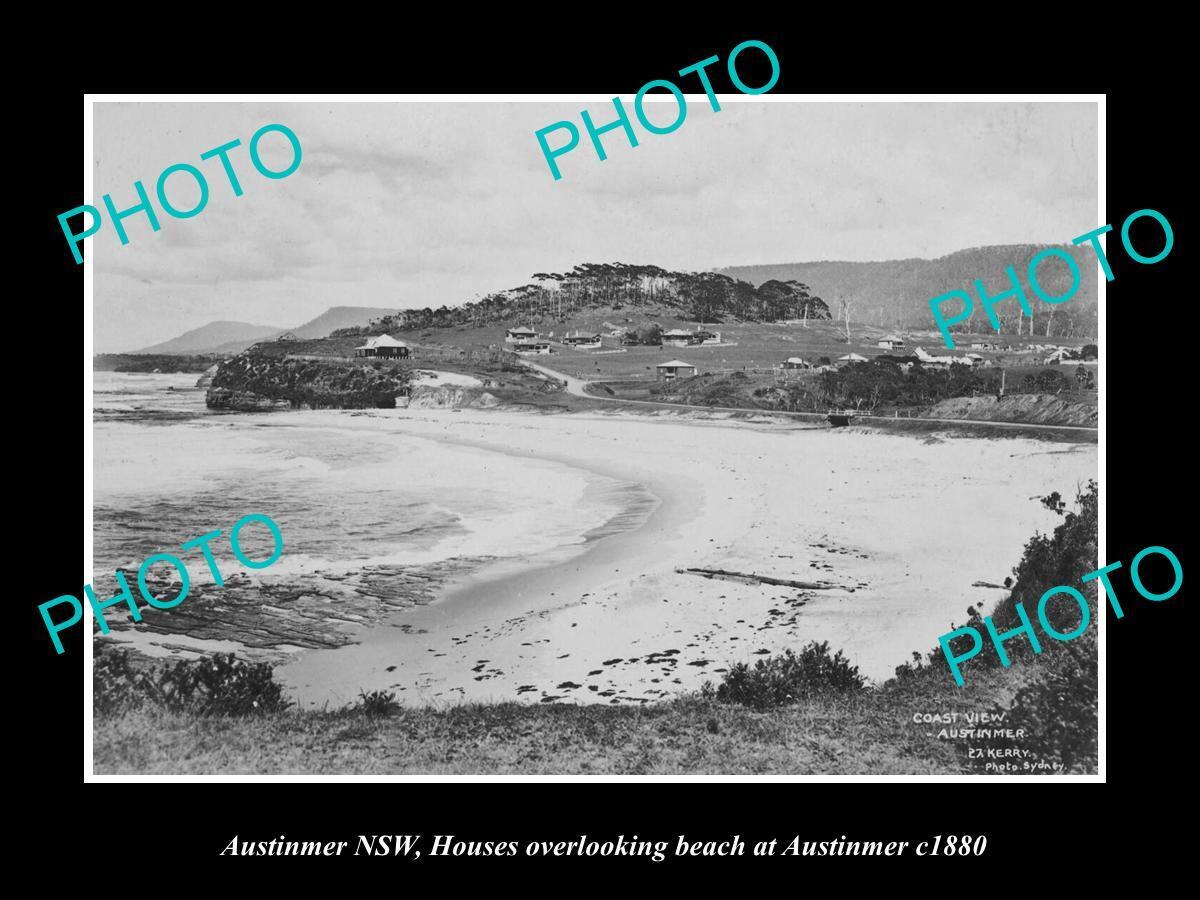 OLD 8x6 HISTORIC PHOTO OF AUSTINMER NSW VIEW OF THE BEACH & HOUSES c1880