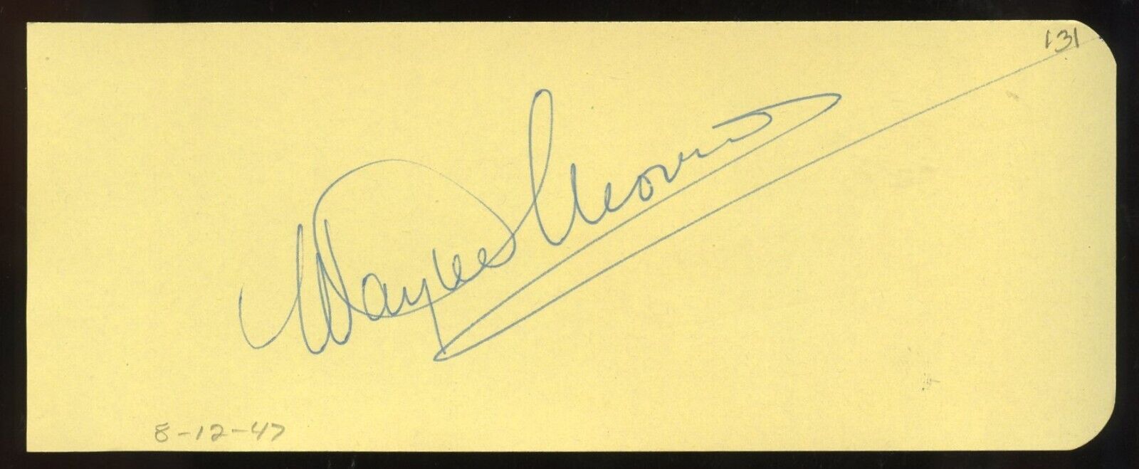 Wayne Morris d1959 signed 2x5 cut autograph on 8-12-47 Actor in Kid Galahad