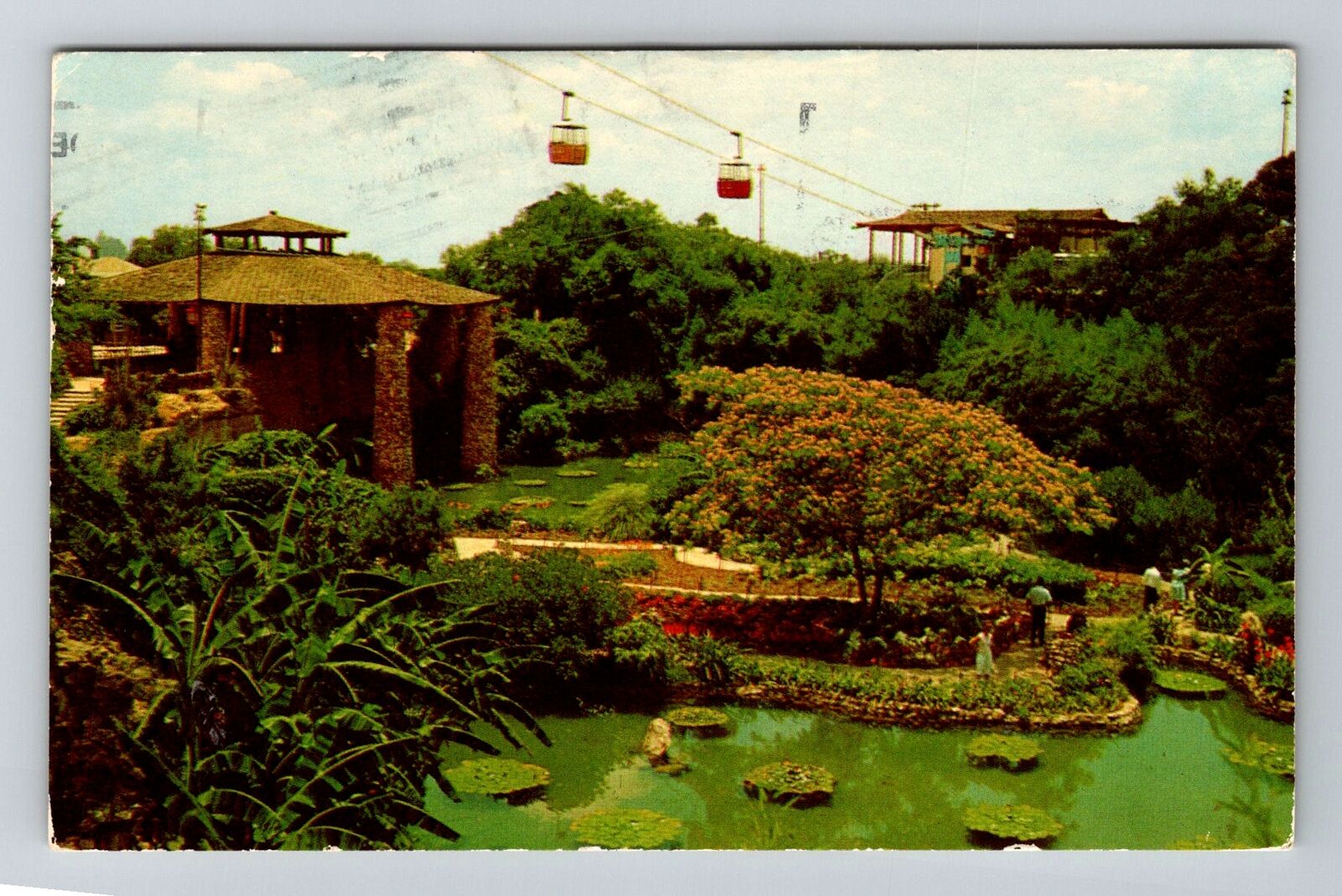 San Antonio TX-Texas, Beautiful Sunken Gardens, Sky Ride Vintage Postcard