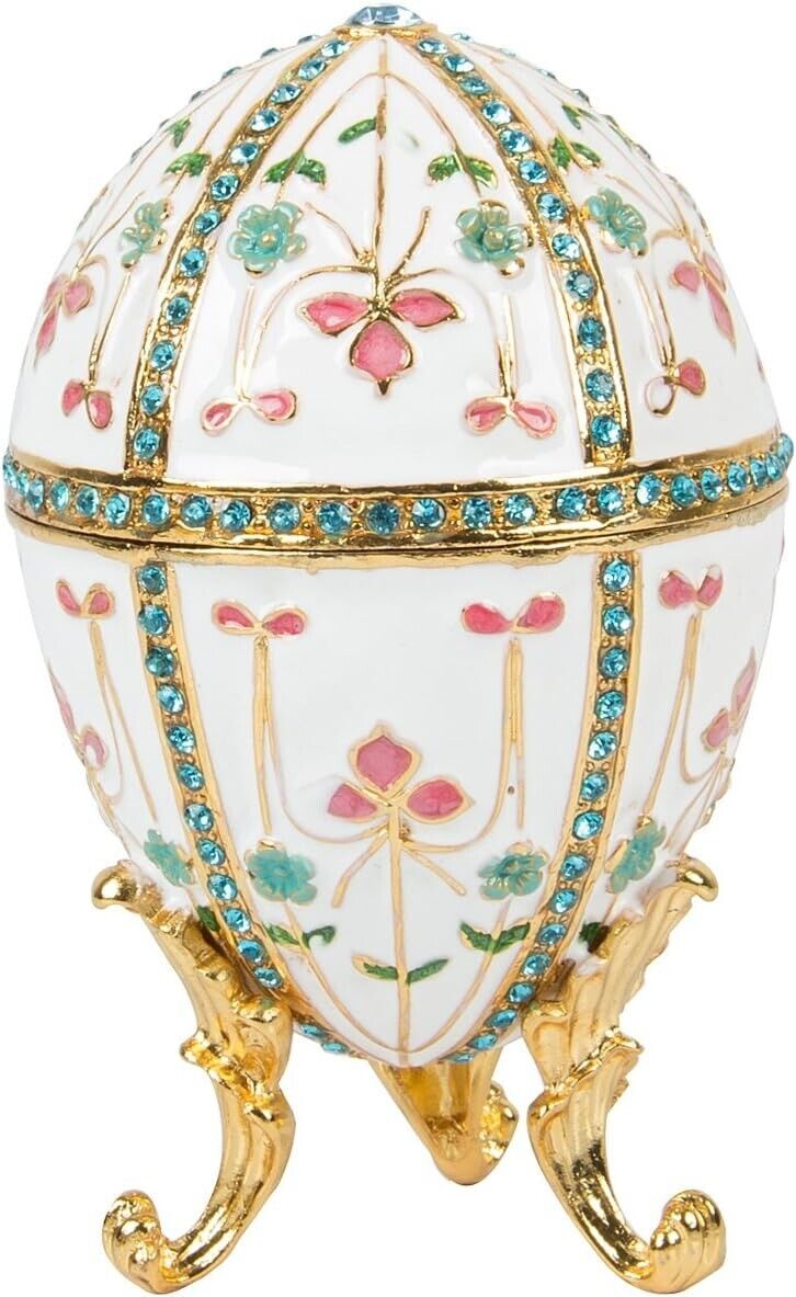 Faberge Egg Antique White Trinket Box Classic Hand-Painted Ornaments Jewelry Box