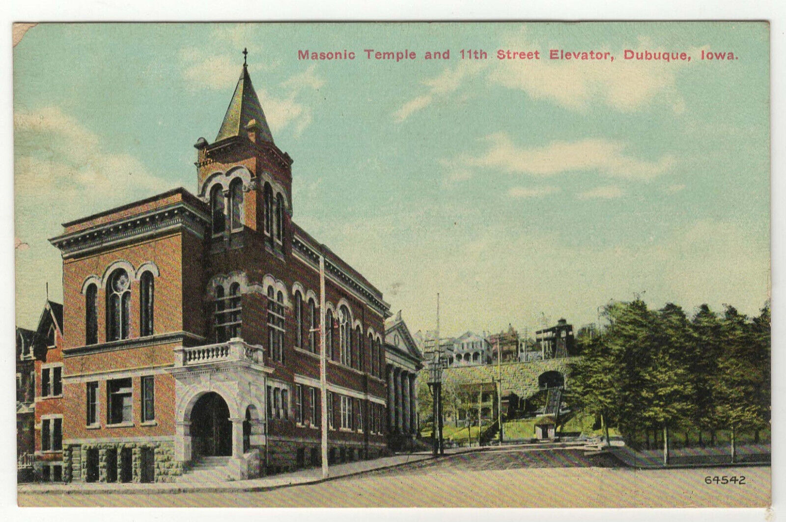 Dubuque IA Vintage Postcard Masonic Temple 11th Street Elevator Unposted Divided