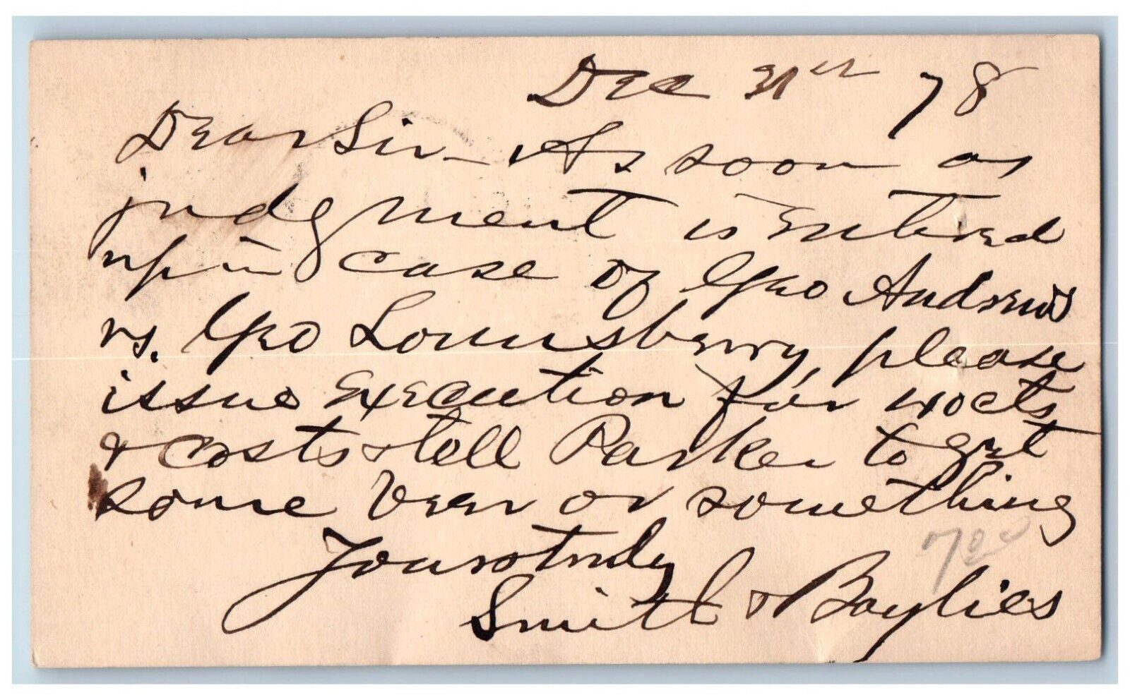 Des Moines Iowa IA Postal Card Please Issue Execution Message 1878 Antique