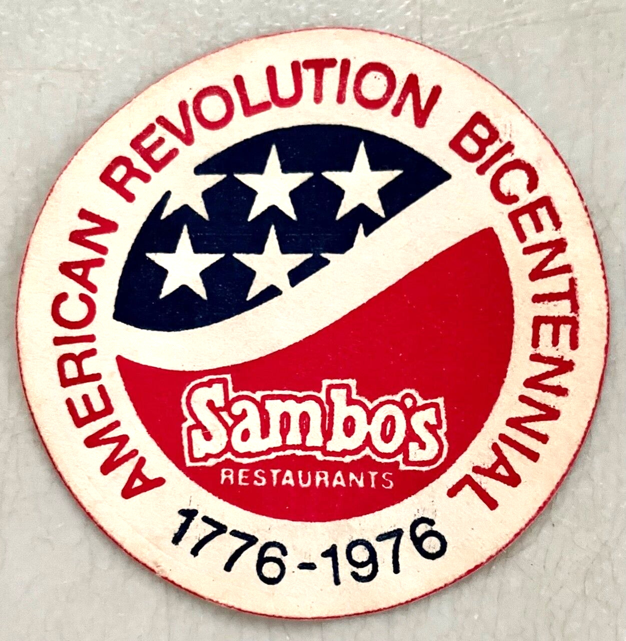 Sambos Restaurant Bicentennial Ford Chevy 1958 1959 Bumper Sticker 1776-1976