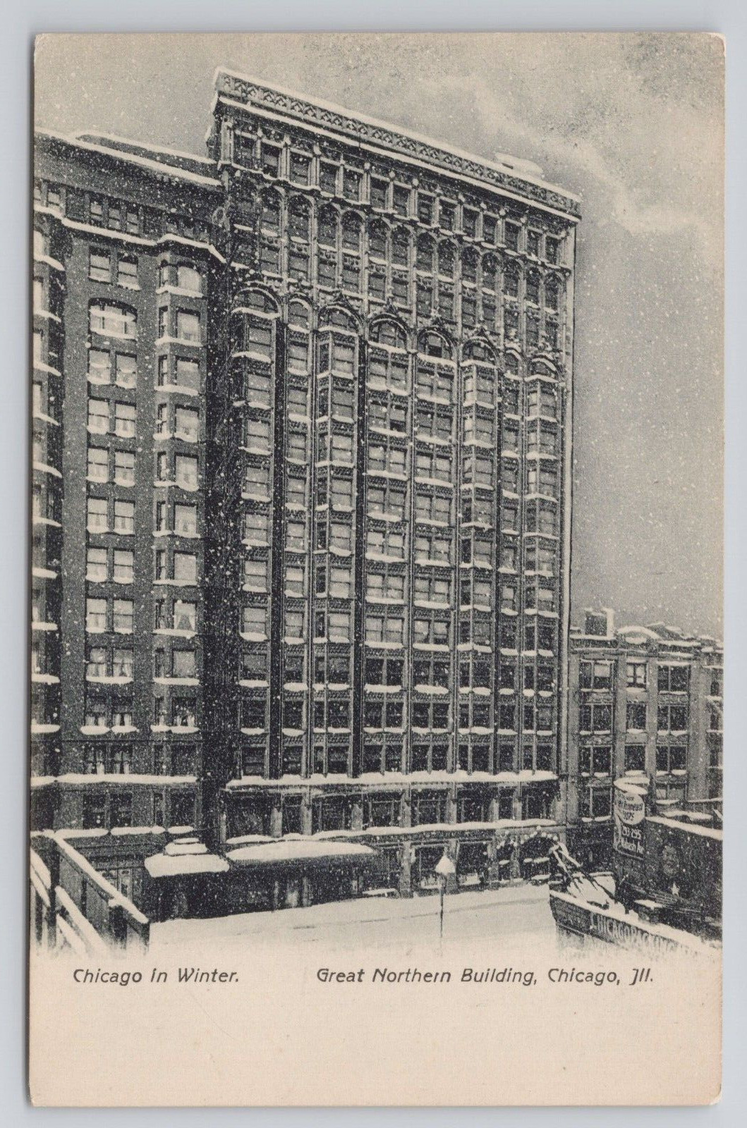 Chicago In Winter Great Northern Building Illinois c1907 Antique Postcard