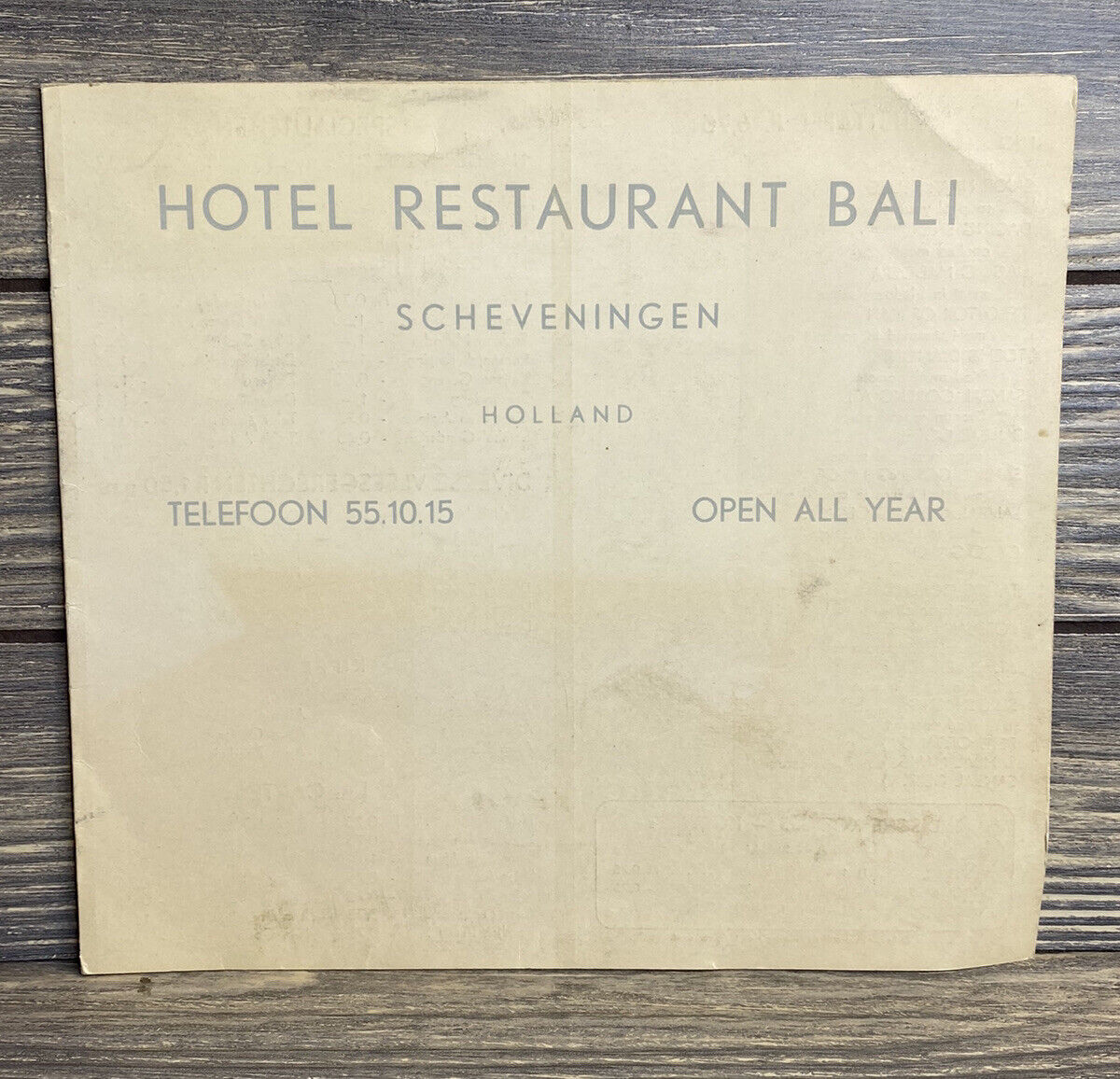 Vintage Menu Hotel Restaurant Bali Scheveningen Holland 