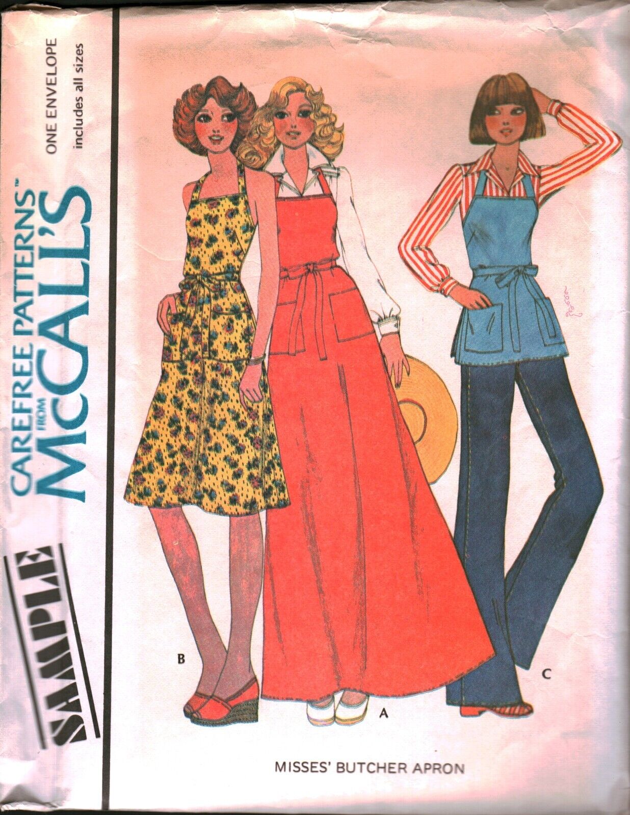 Vintage McCalls Sewing Pattern Misses Butcher Apron Pockets UNCUT OOP Sew 1970's