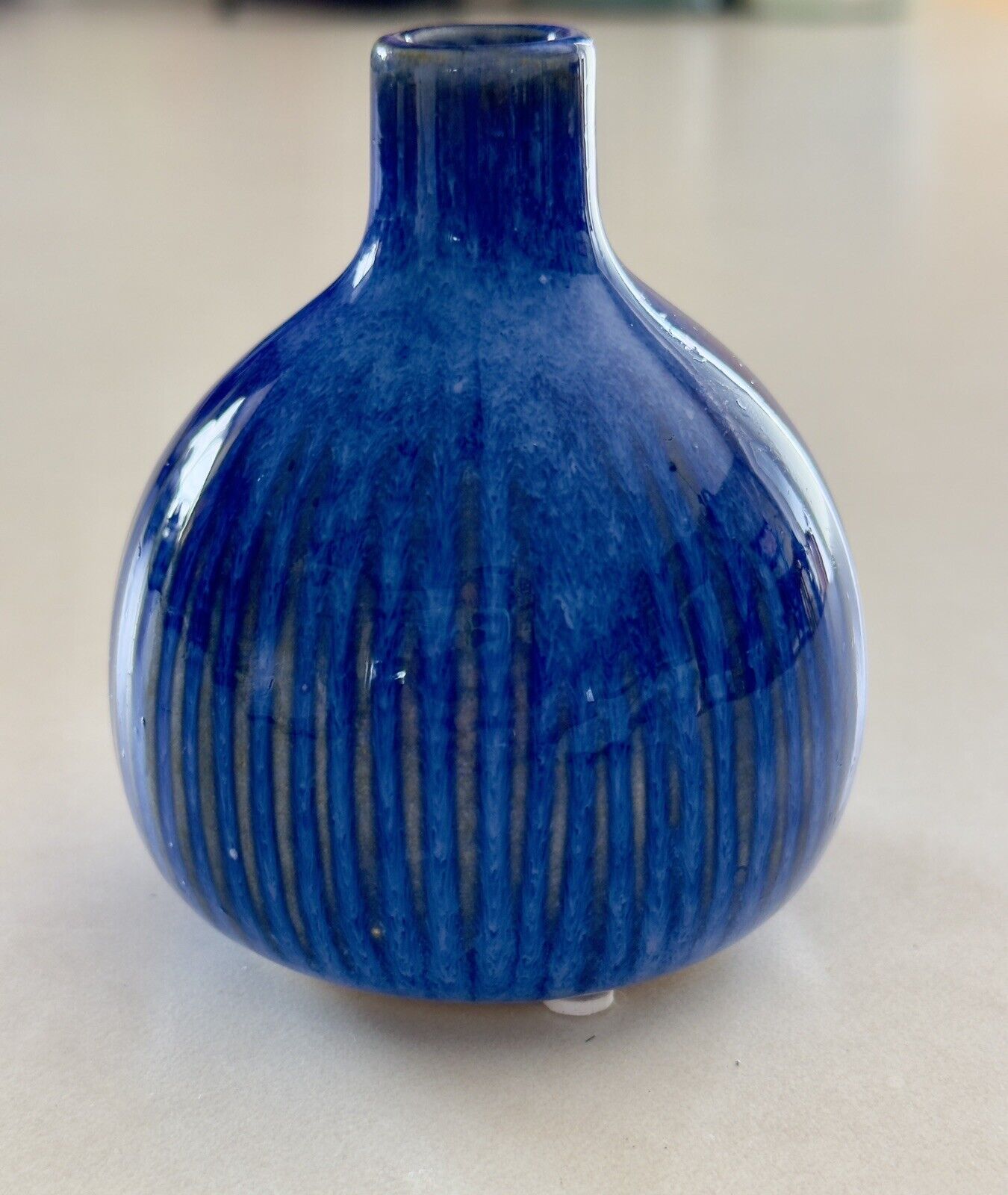 Swirled Blue Small Art Studio Pottery Vase Or Ink Well