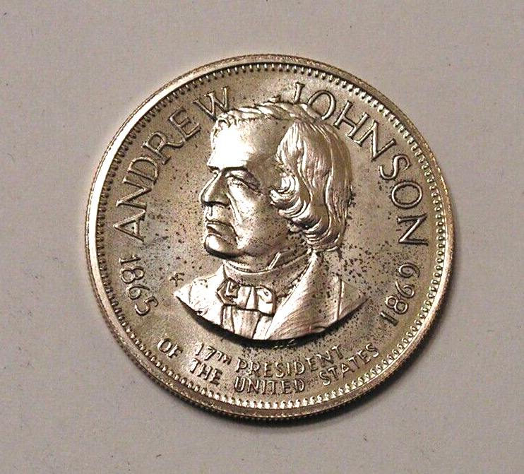 Vintage Franklin Mint Presidental Coin Sterling Silver Andrew Johnson Reg. Size