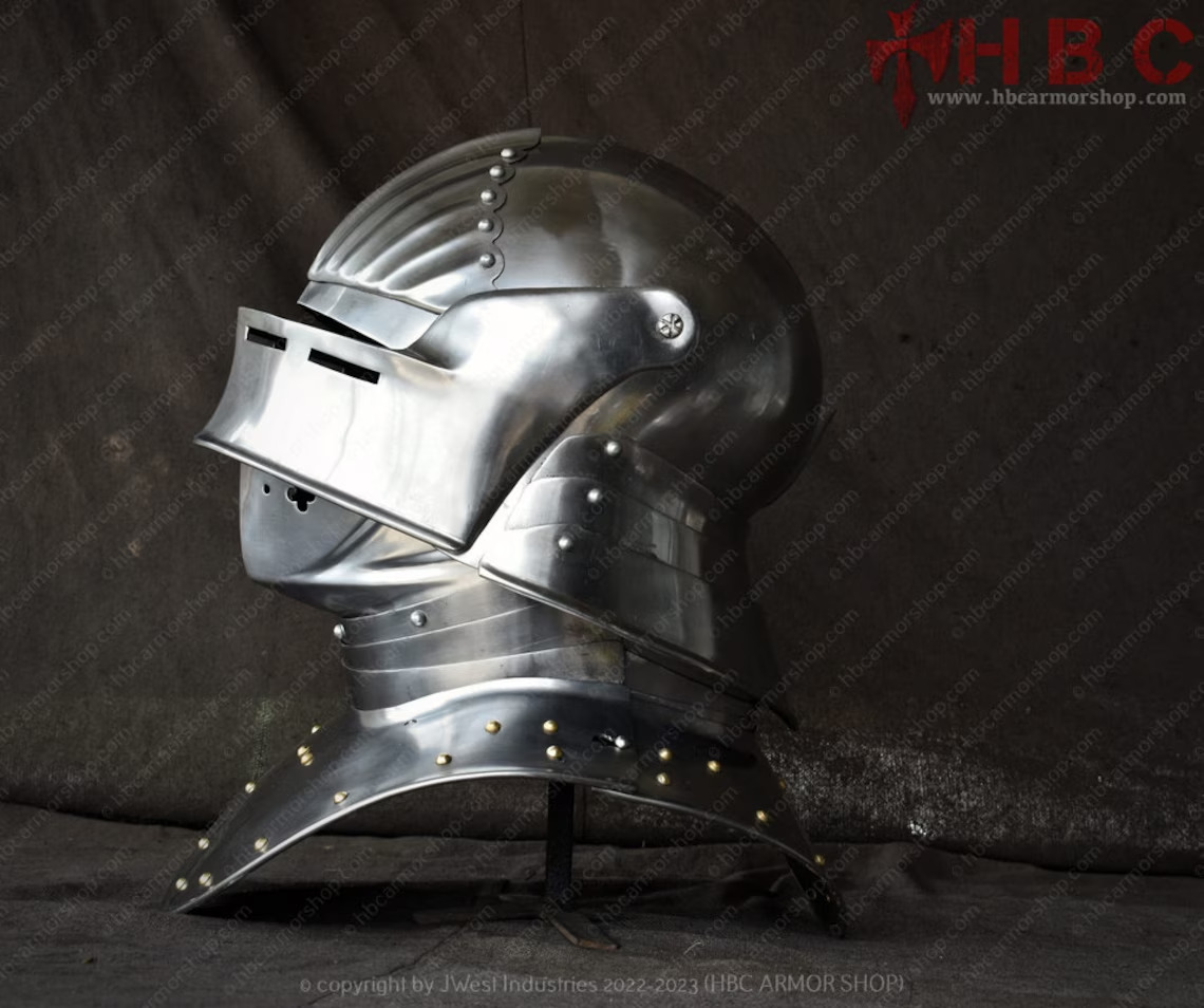 Visored Sallet Helmet with Bevor late 15th century Medieval Sallet helmet Sca