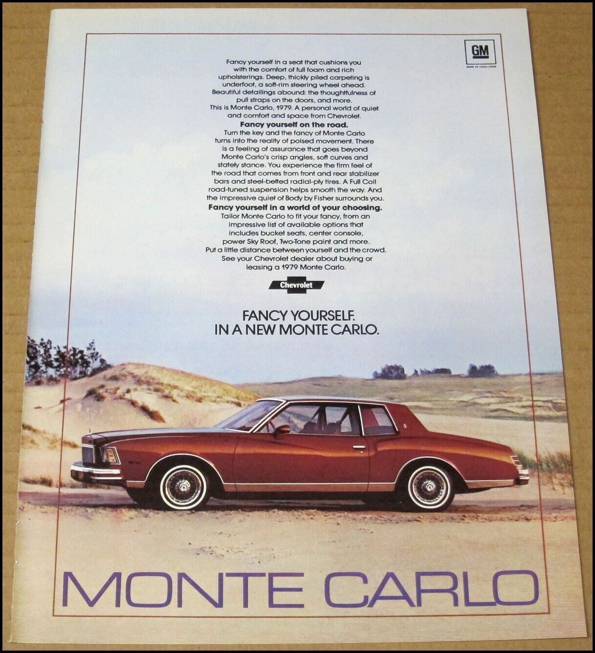 1979 Chevrolet Monte Carlo Print Ad 1978 Car Automobile Advertisement Chevy GM