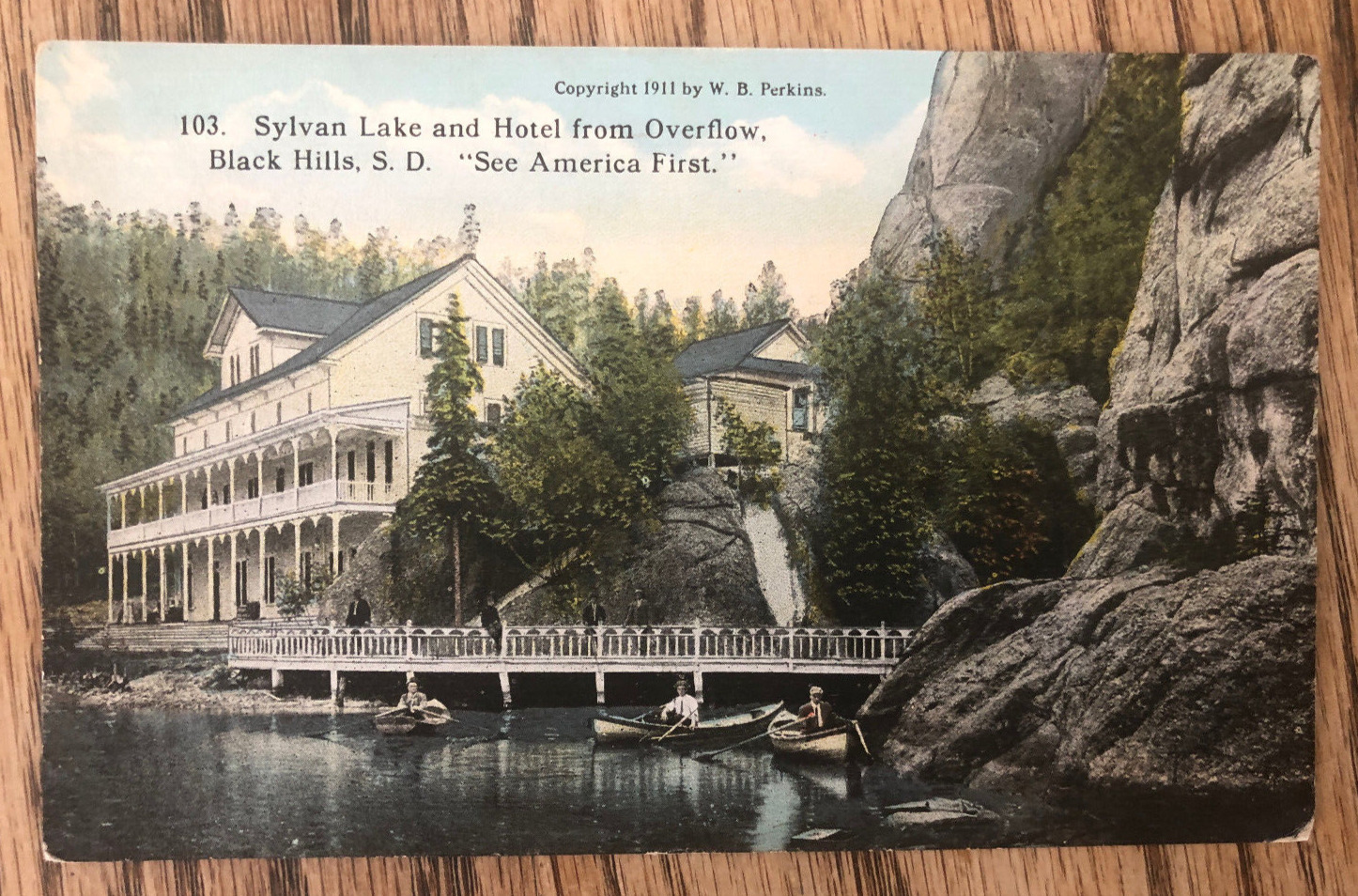 SYLVAN LAKE and HOTEL from overflow Black Hills SD post card-RARE