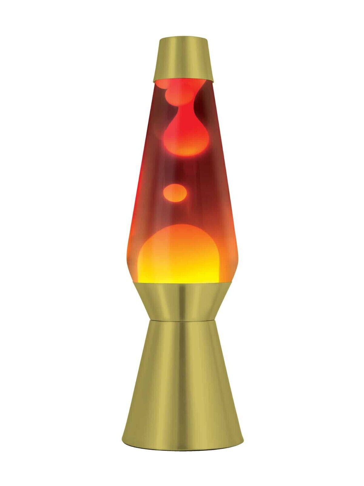 27 inch Lava Gold Base/Cap Grande Lamp with White Wax/Red, Orange, Yellow Liquid