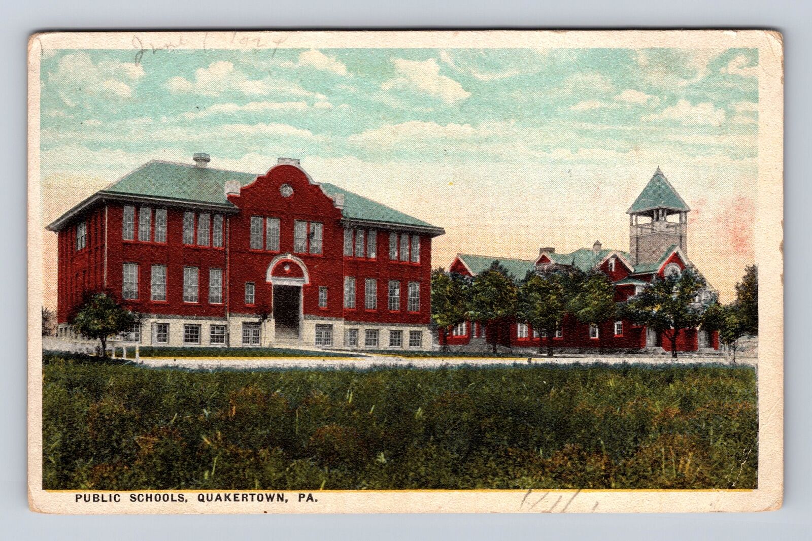 Quakertown PA-Pennsylvania, Public Schools, Antique Vintage c1924 Postcard