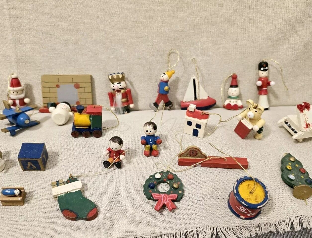 Lot of 23 Vintage Wooden Christmas Ornaments Made in Taiwan
