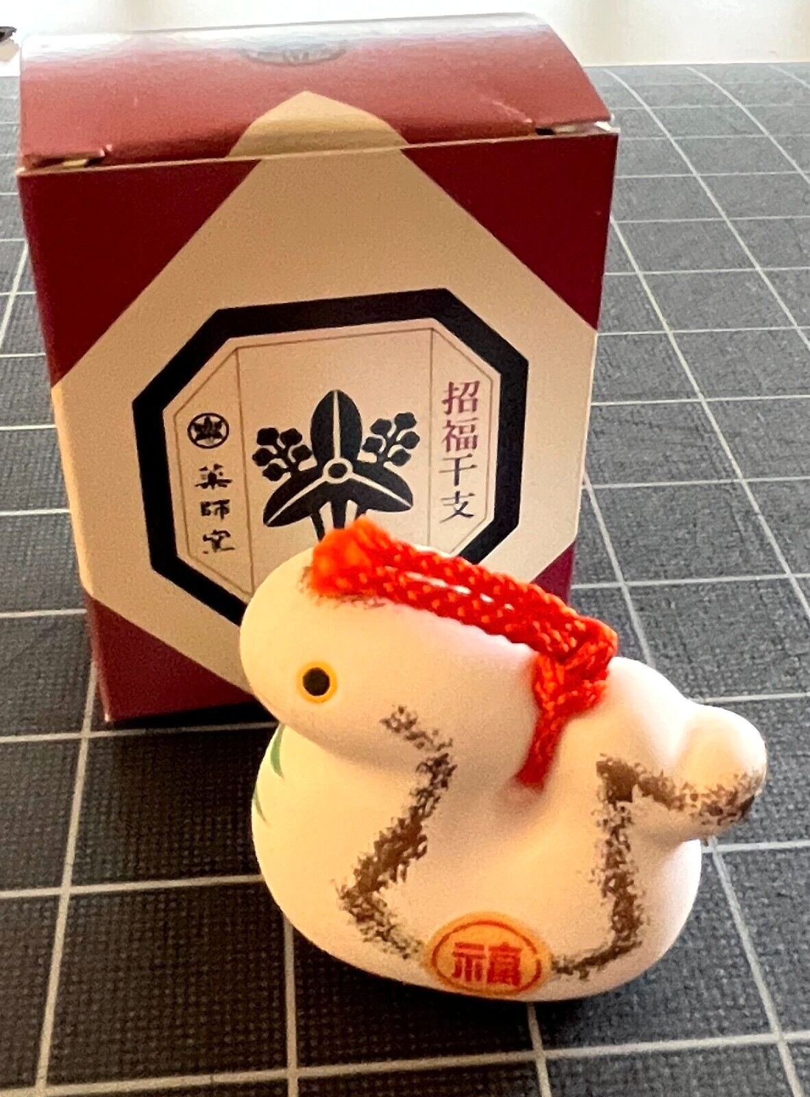 Japanese Clay Bell Ceramic Dorei snake zodiac chime Japan luck blessing in box