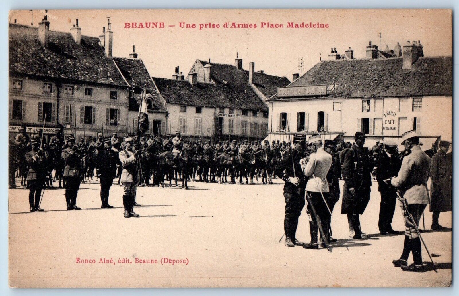 Beaune Côte-d\'Or France Postcard A Taking of Arms at Place Madeleine c1910