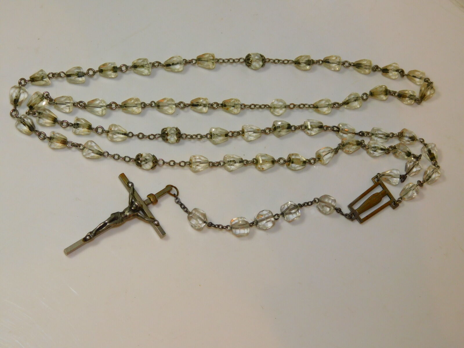 Vintage Dainty Milk White Glass Bead Rosary Catholic Religious 4j 17