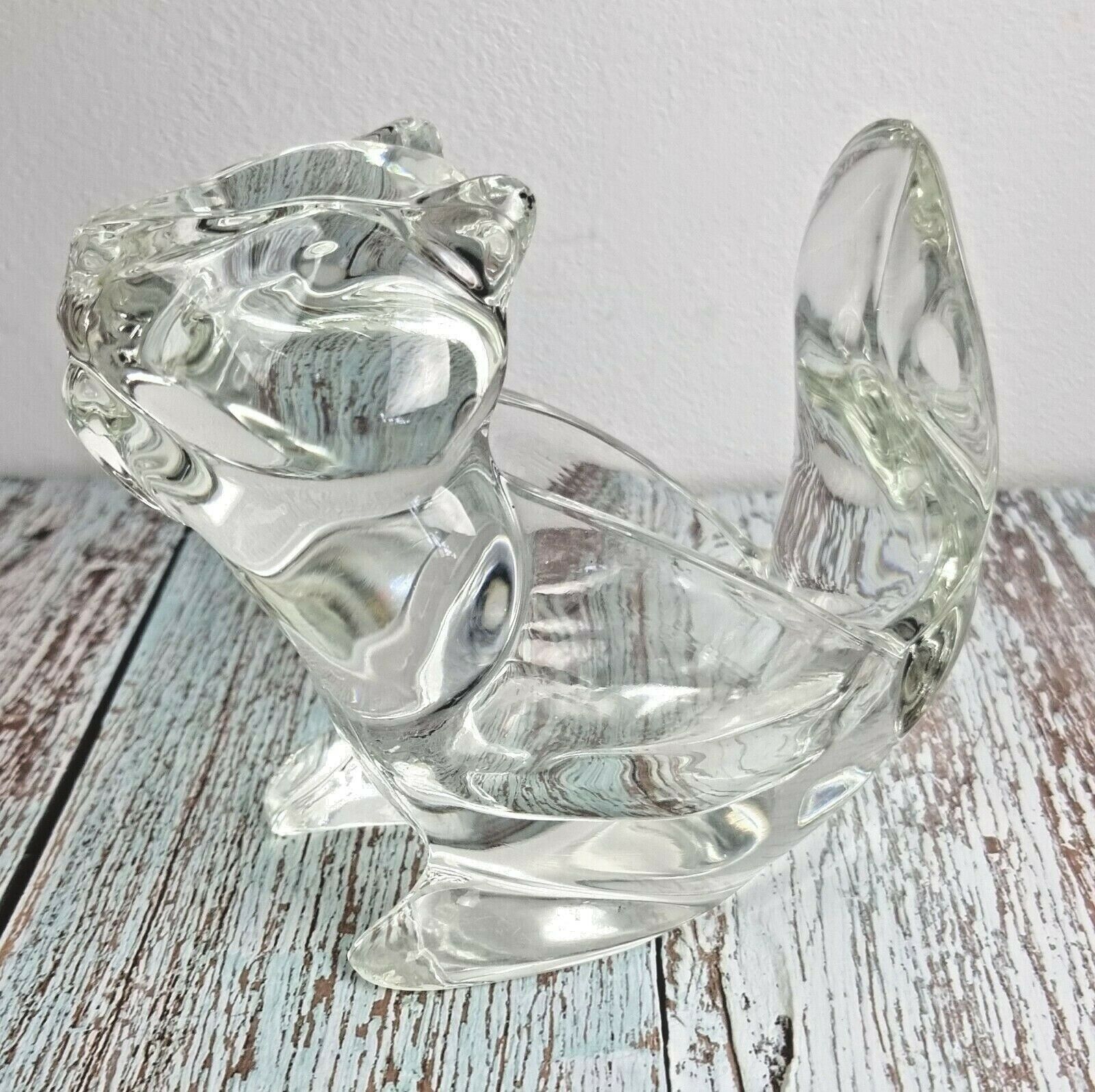 Vintage Crystal Glass Clear Squirrel Nut Bowl Trinket Bowl Paperweight Heavy