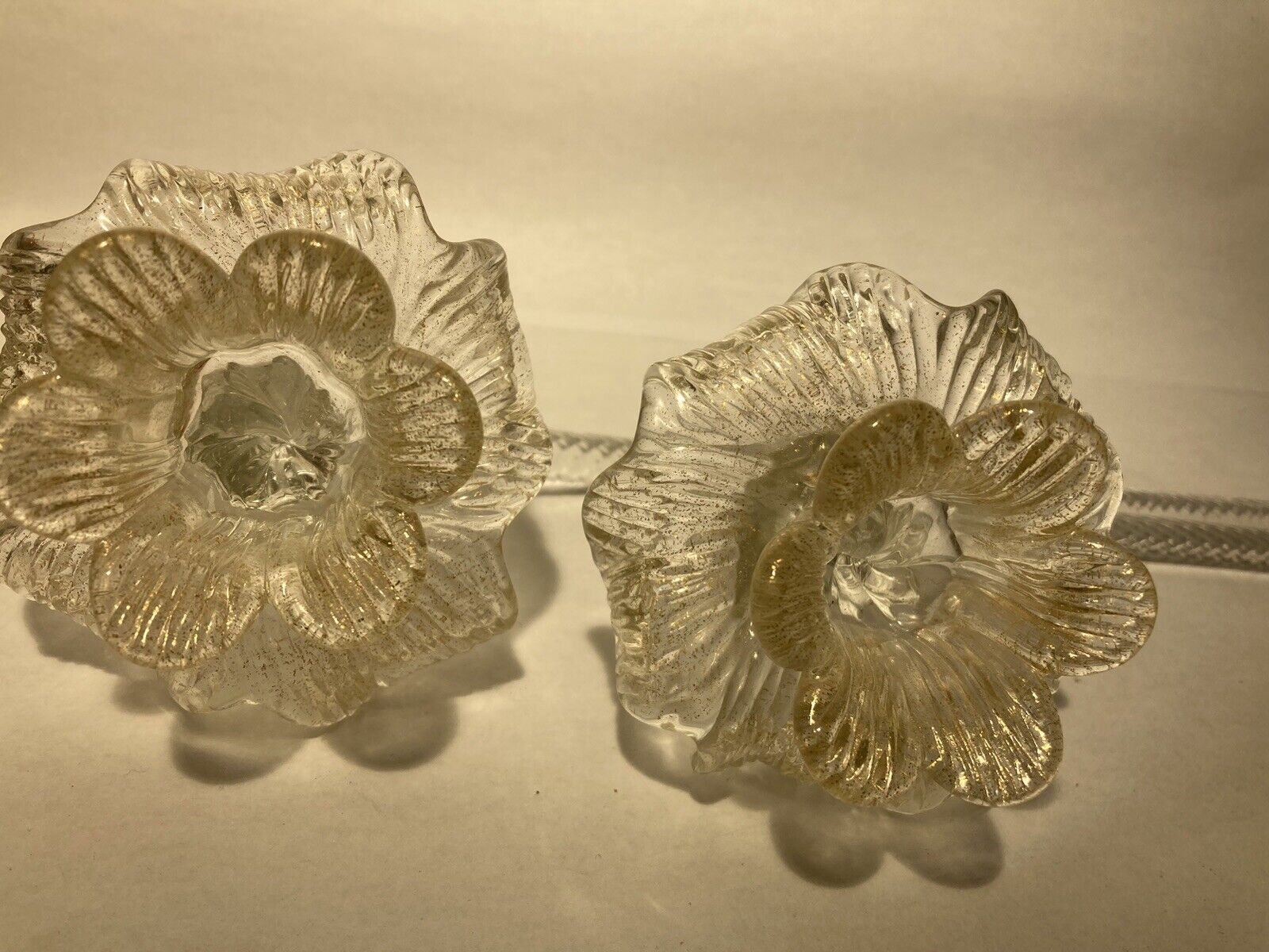 Vtg Hand Blown Murano Italy Gold &Clear Glass Flower Chandelier Part (2)