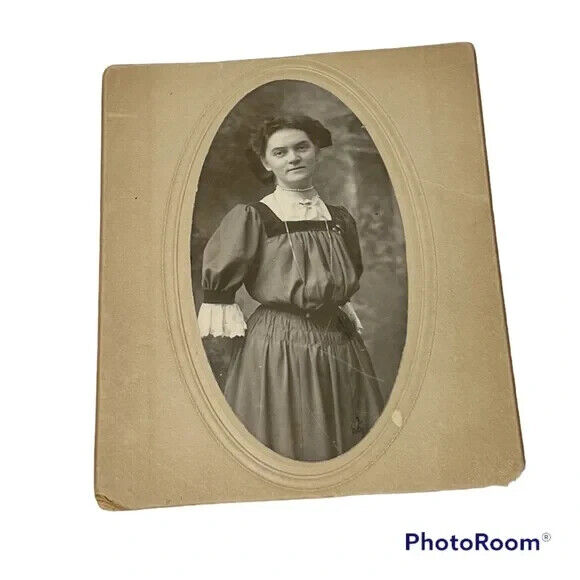 Cabinet Card Woman With Bow in Hair Oval Portrait Victorian Vintage