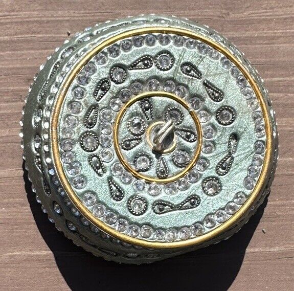 Muted Green Bejeweled Trinket Box - Made Of Clay?? Lidded