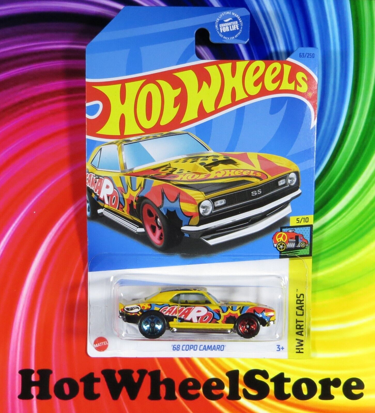2023  Hot Wheels  Yellow  '68 COPO CAMARO   Art Cars  Card #63  HW69-051023