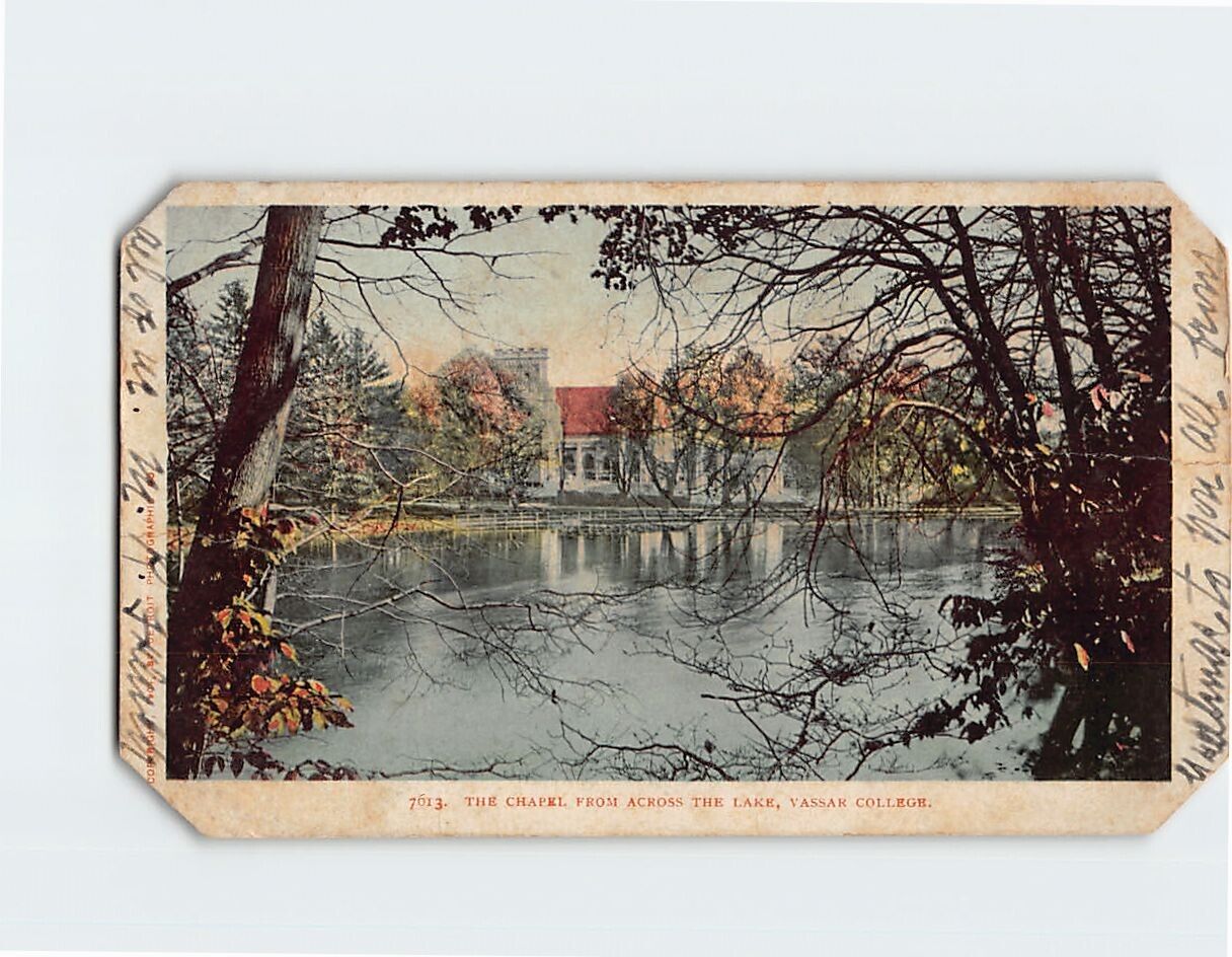 Postcard The chapel from Across the Lake Vassar College Poughkeepsie New York