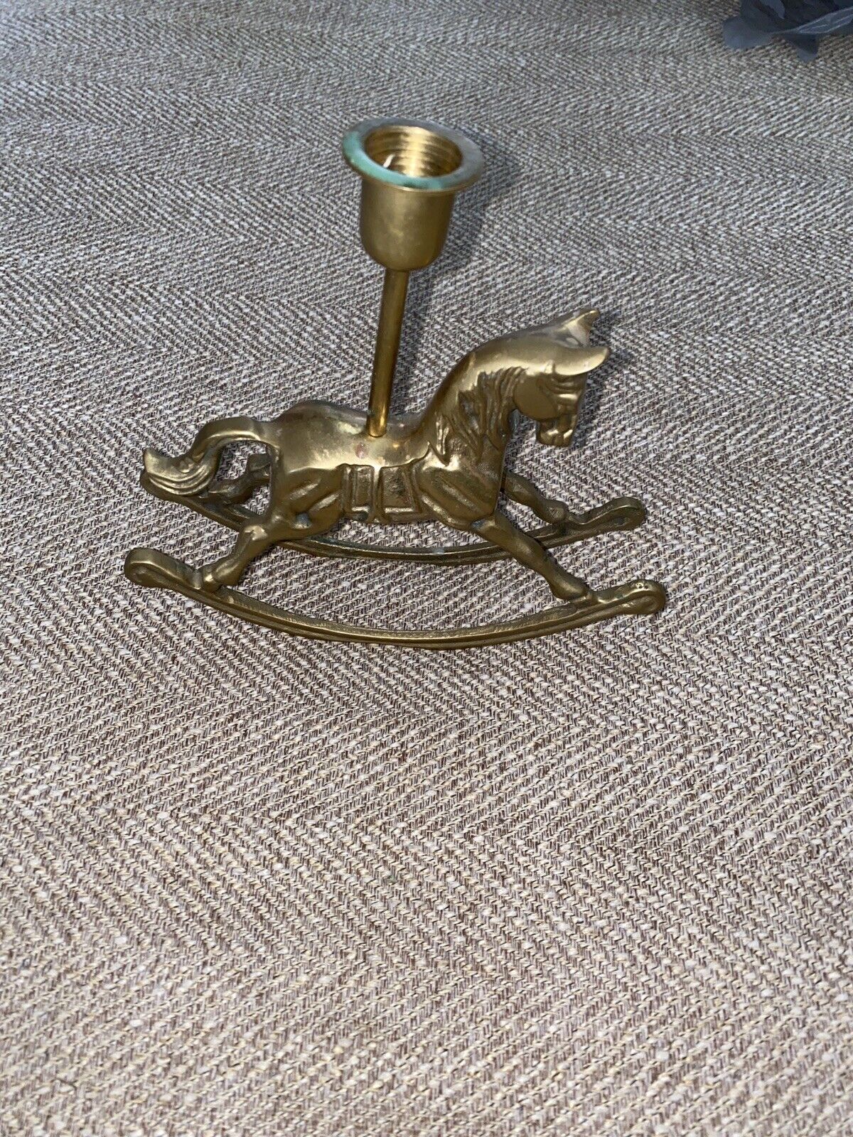 Solid Brass Rocking Horse Carousel, ￼Vintage Taper CANDLE HOLDER. Taiwan RDC