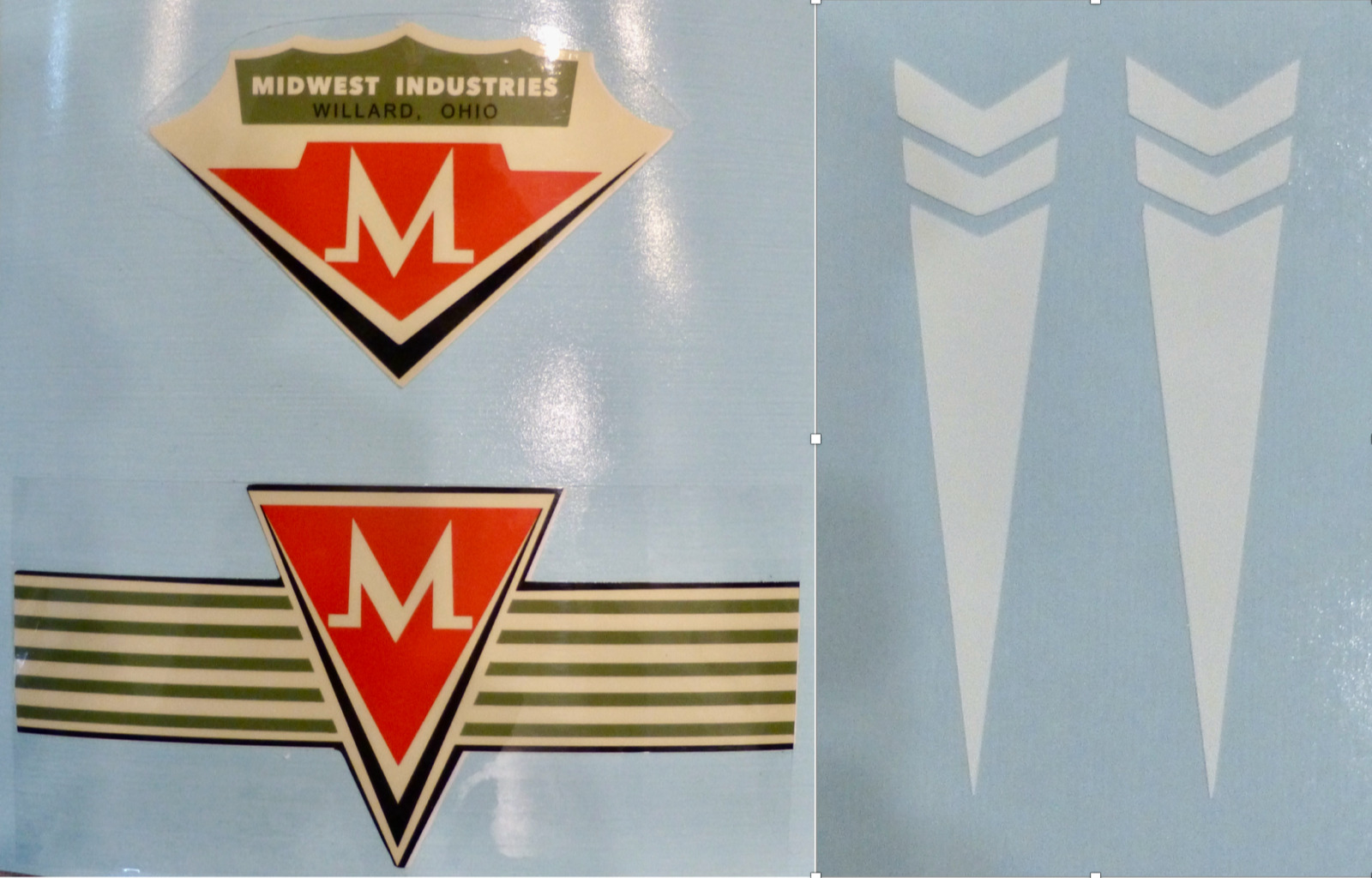 Decal set for vintage antique Midwest Industries batwing tricycle