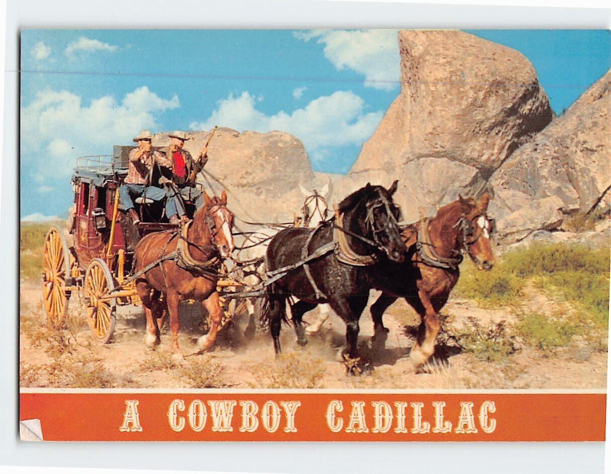 Postcard Cowboy\'s Cadillac Desert Scene