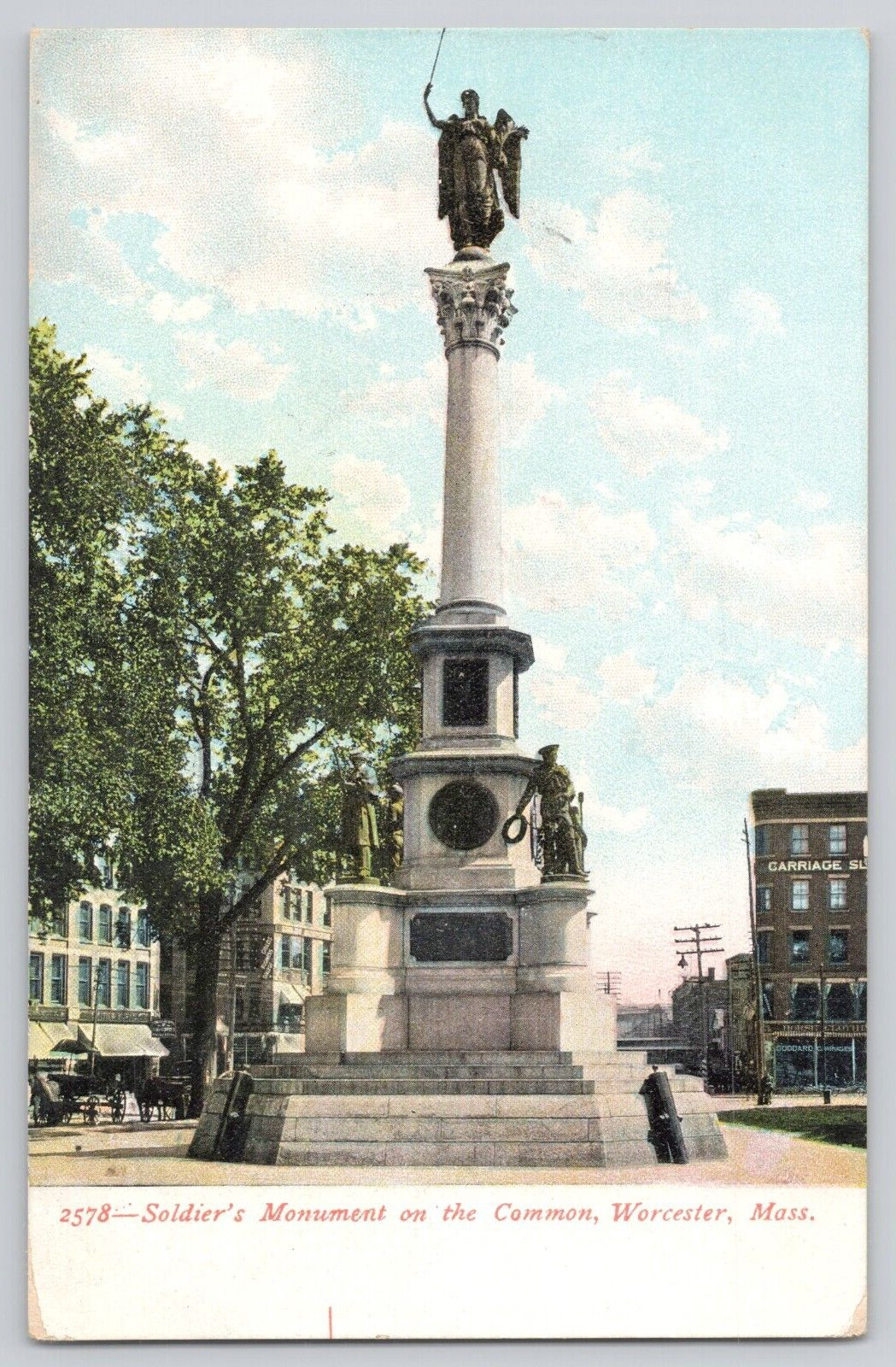 Postcard Soldier\'s Monument On The Common, Worcester, Mass