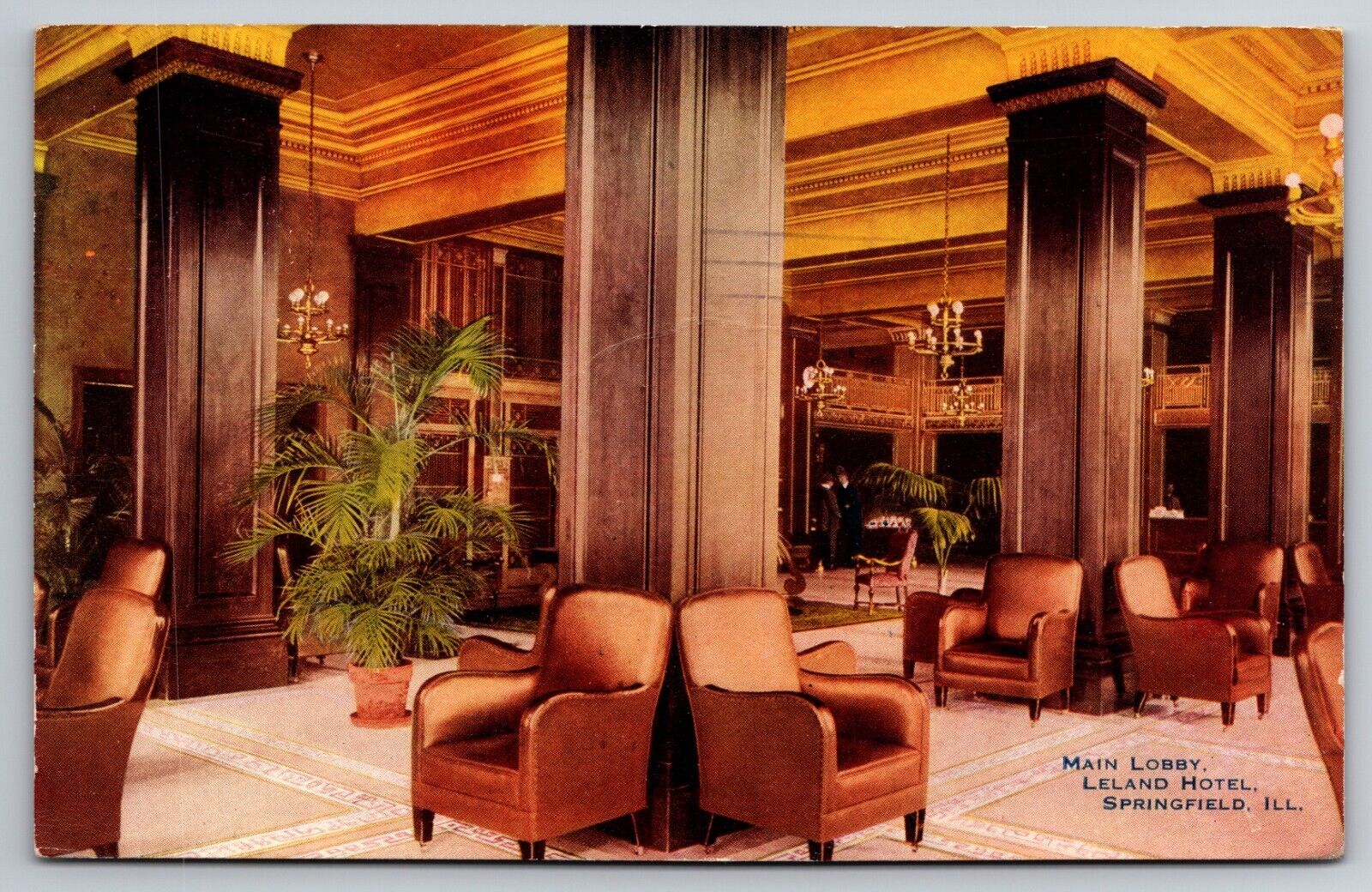 Main Lobby Leland Hotel Springfield Illinois IL 1912 Postcard