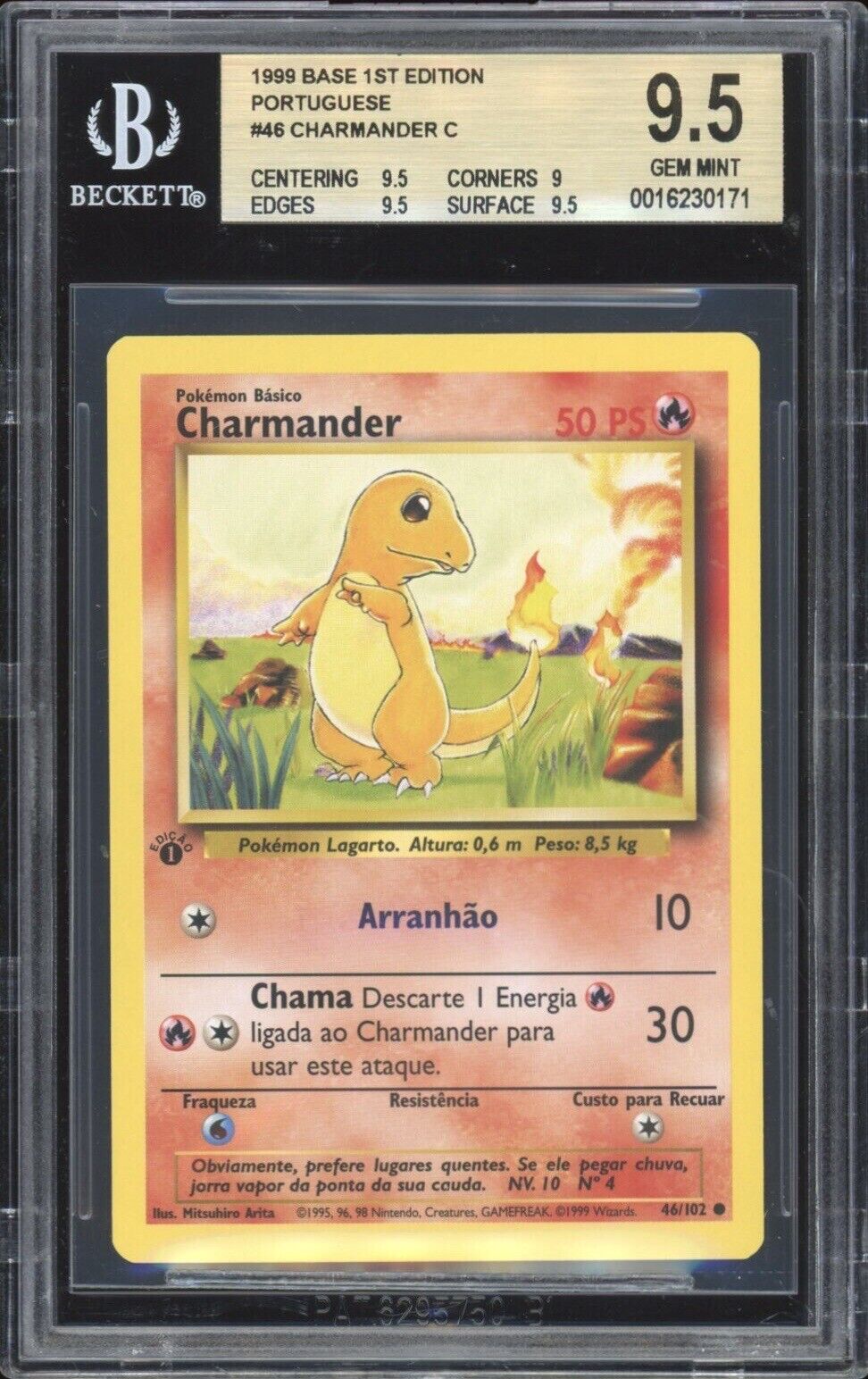 1999 Pokemon PORTUGUESE 1st Edition Base Set Charmander 46/102 BGS 9.5 GEM MINT