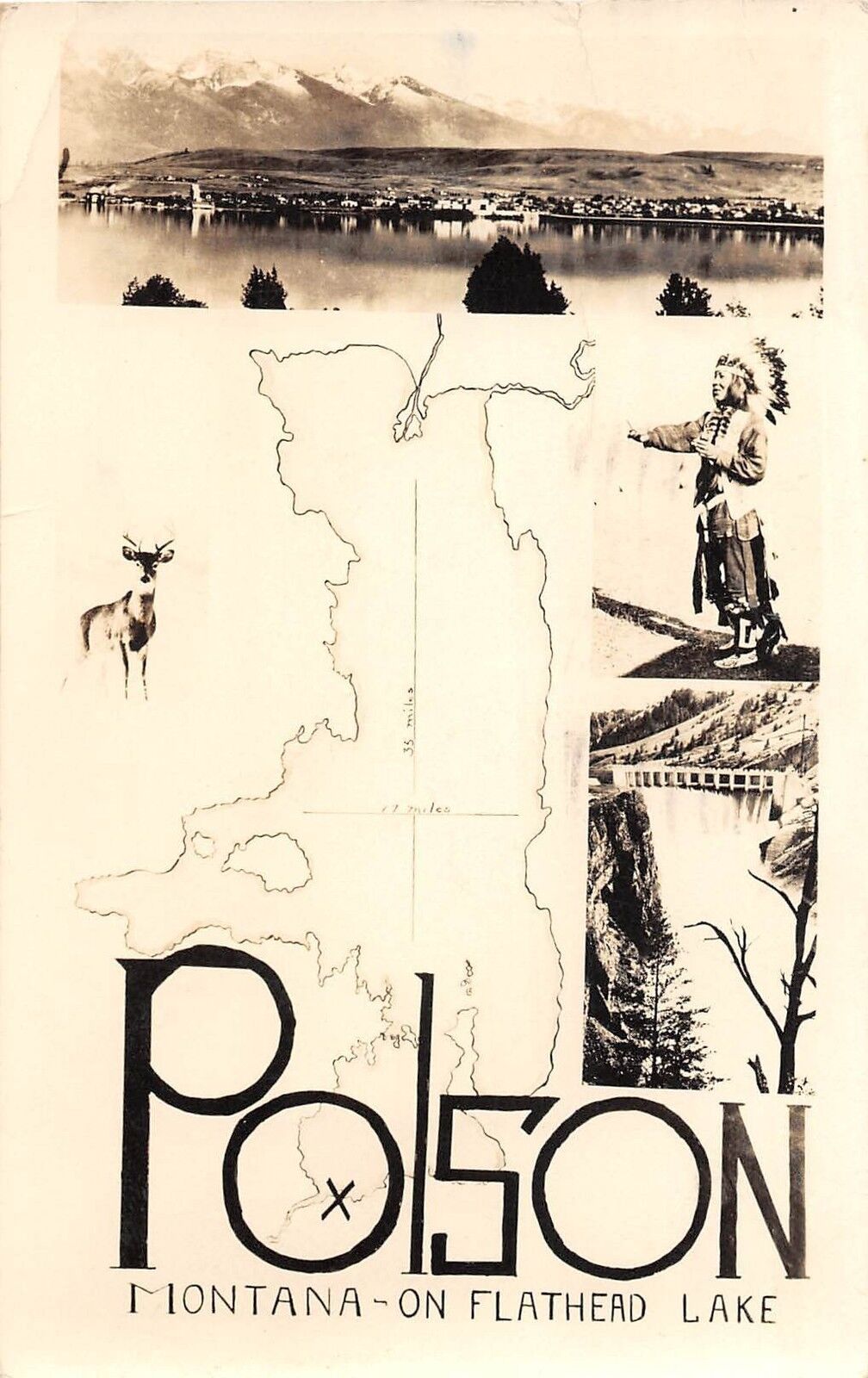 E35/ Polson Flathead Lake Kalispell Montana RPPC Postcard 1947 Indian 4View