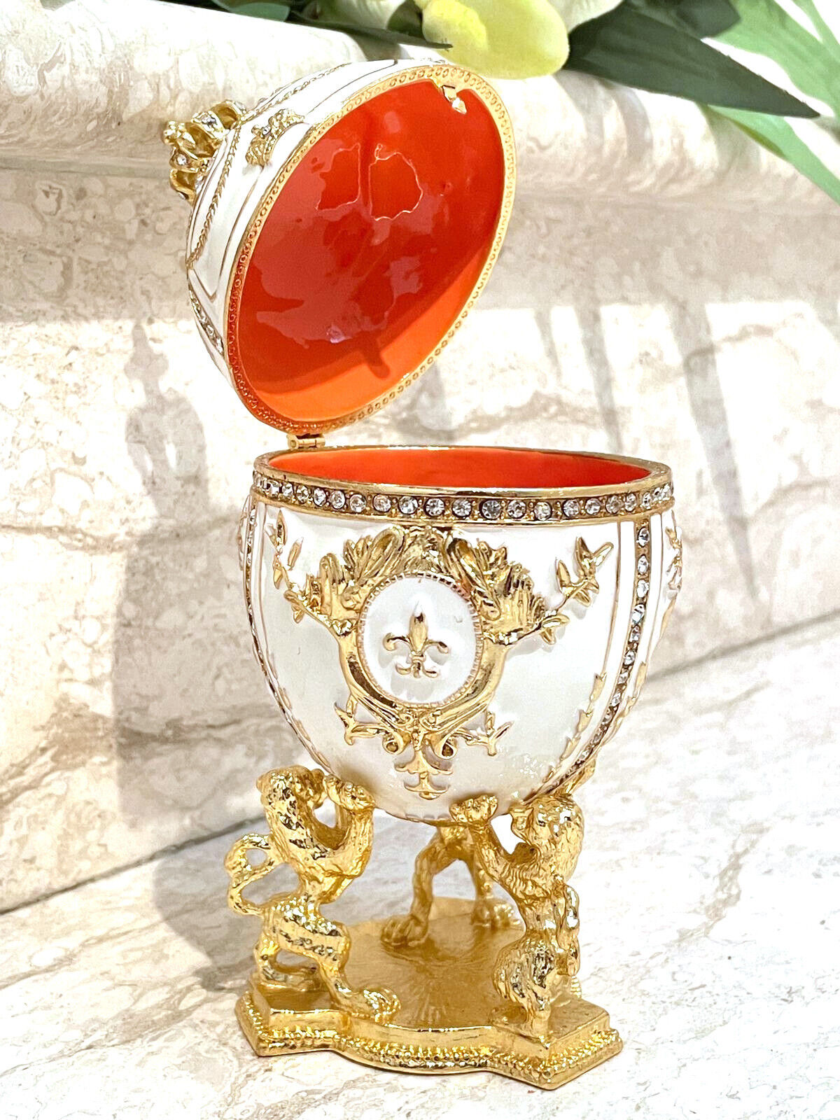 Stunning Handmade Egg Faberge JewelryBox Swarovski Diamond Handset 24k GOLD