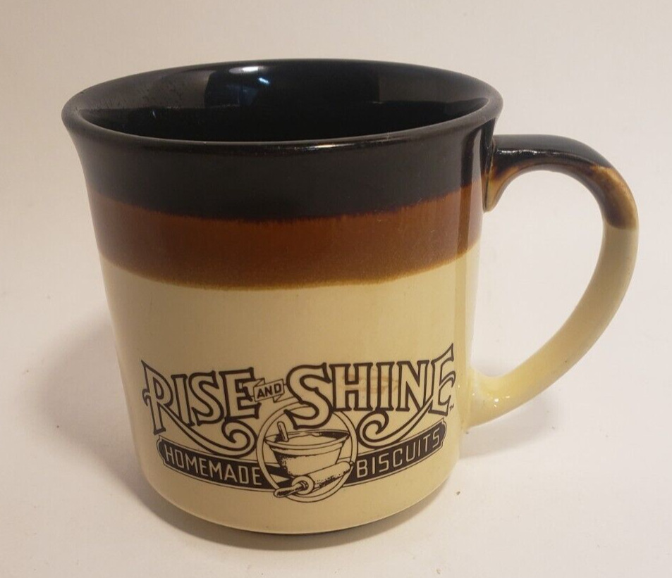 Hardee\'s Rise and Shine Ceramic Coffee Cup Mug Old 1980s Vintage Brown Tan Black