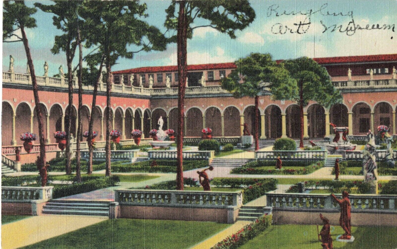 Sarasota Florida, Ringling Art Museum Courtyard Gardens, Vintage Postcard
