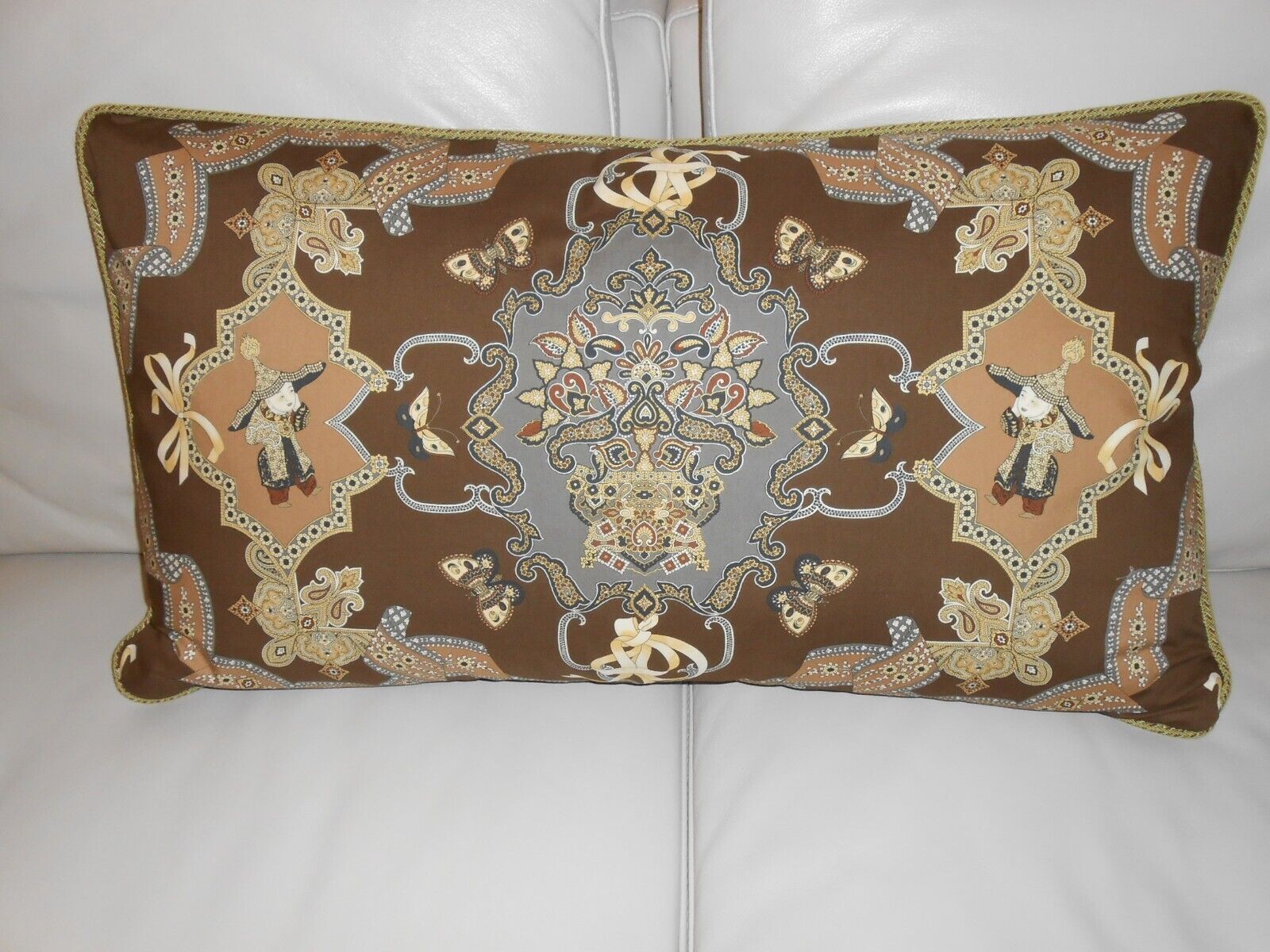 SCALAMANDRE fabric Large pillow Ning Po printed cotton multi on brown custom ONE