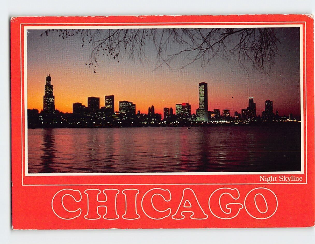 Postcard Night Skyline, Chicago, Illinois