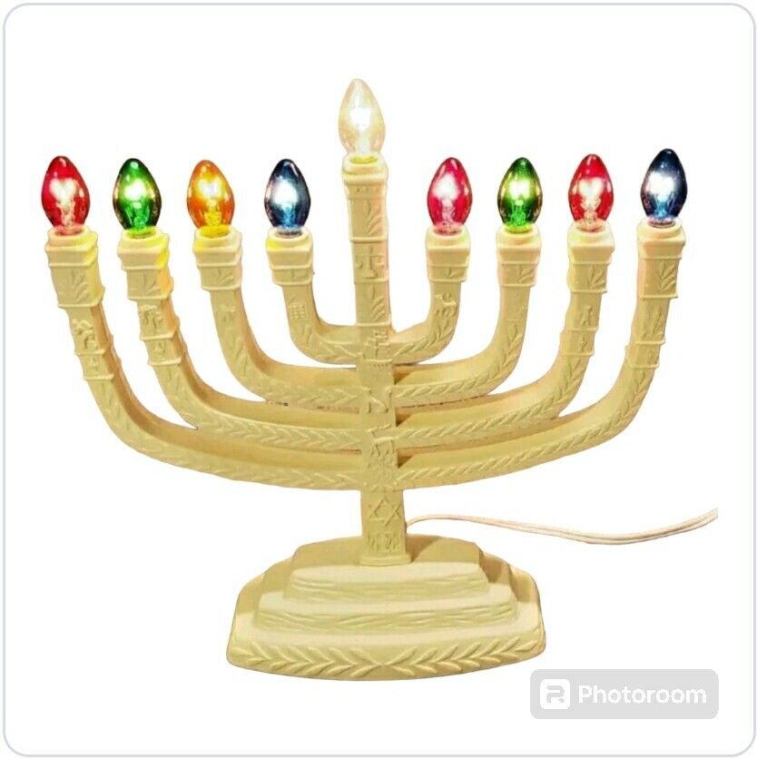 Vintage Lighted Menorah Candelabra Jewish Candle Plastic Electric Hanukkah
