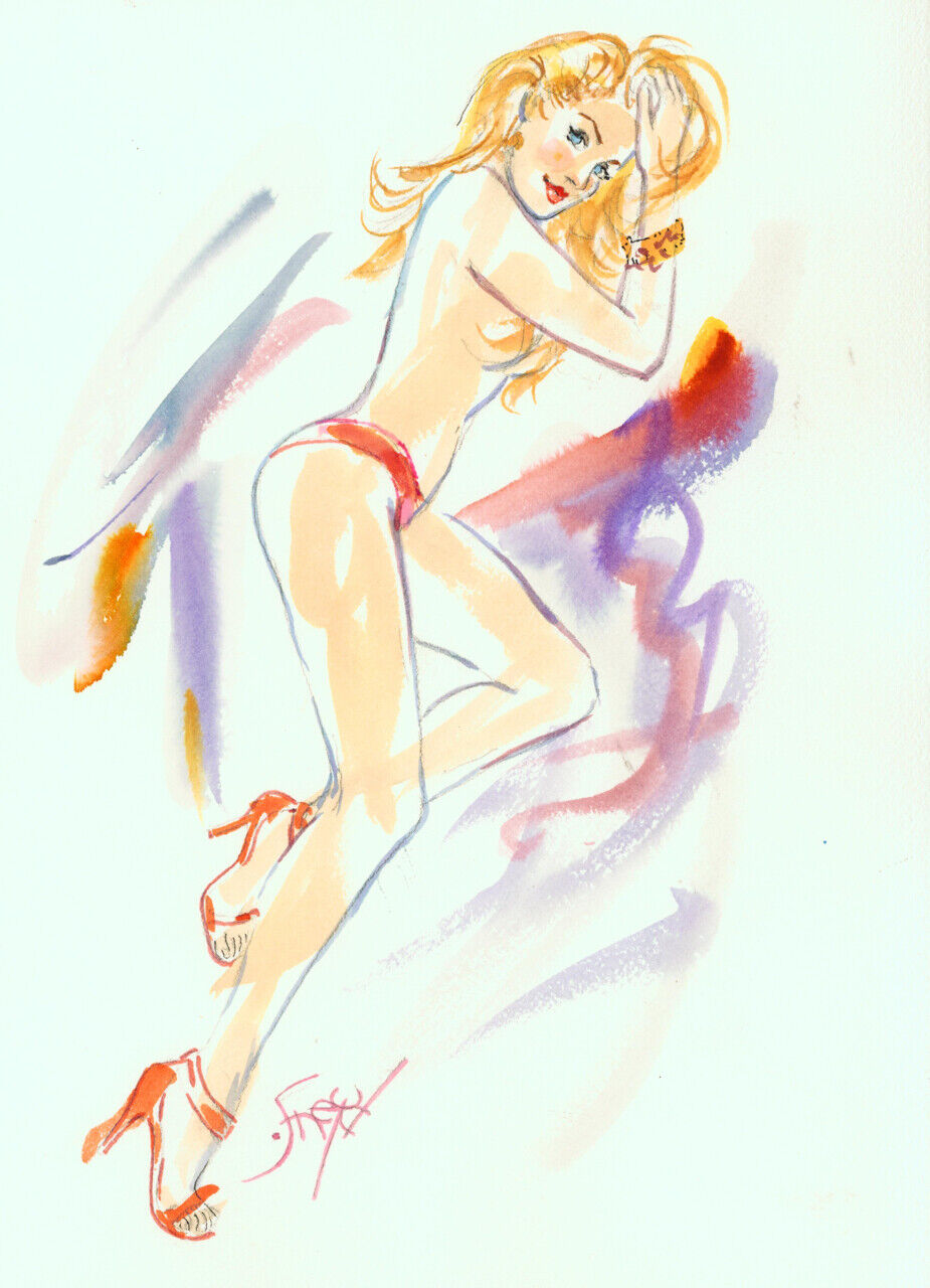 Playboy Artist Doug Sneyd Signed Original Art Sketch ~ Blond in High Heels