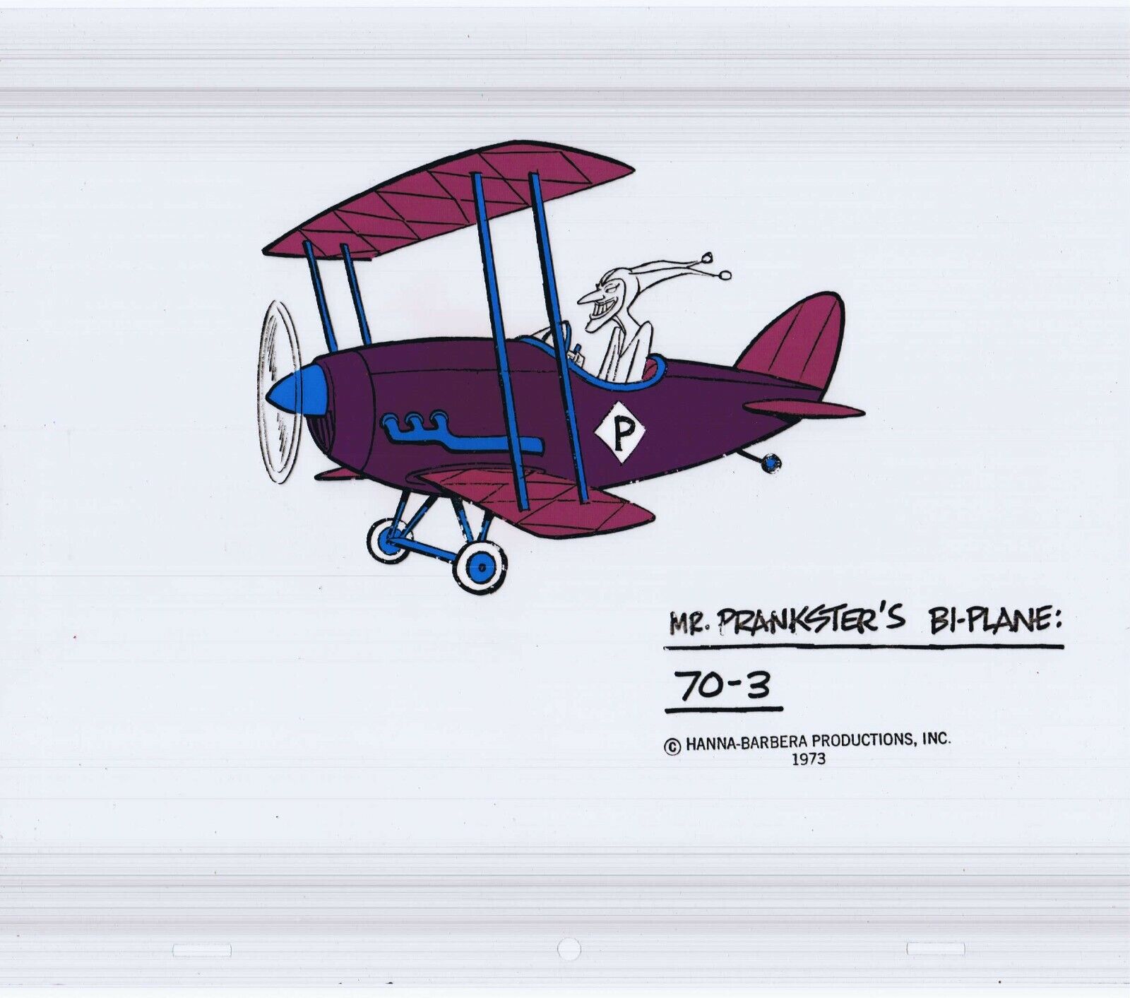 Yogi\'s Gang Mr. Prankster Bi-Plane 1973 Original Painted Animation Cel 70-3